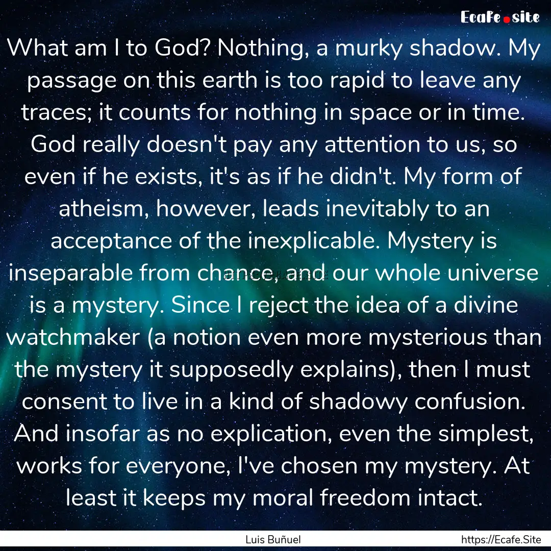 What am I to God? Nothing, a murky shadow..... : Quote by Luis Buñuel