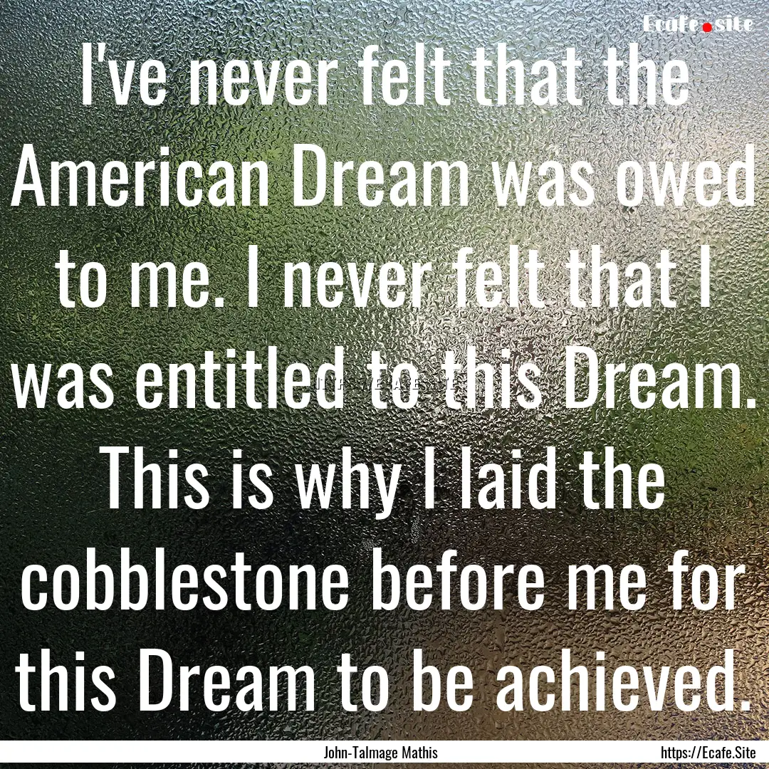 I've never felt that the American Dream was.... : Quote by John-Talmage Mathis