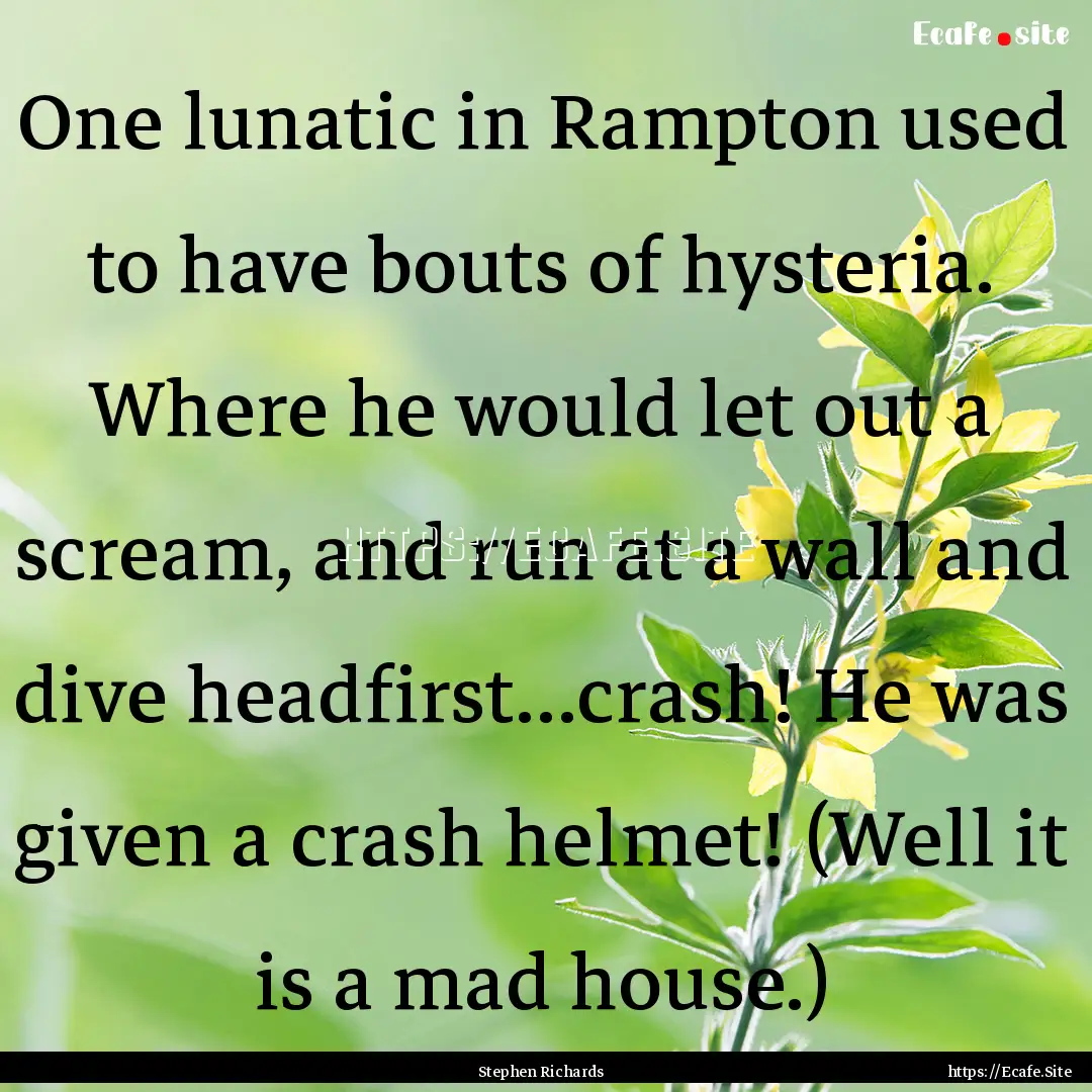 One lunatic in Rampton used to have bouts.... : Quote by Stephen Richards