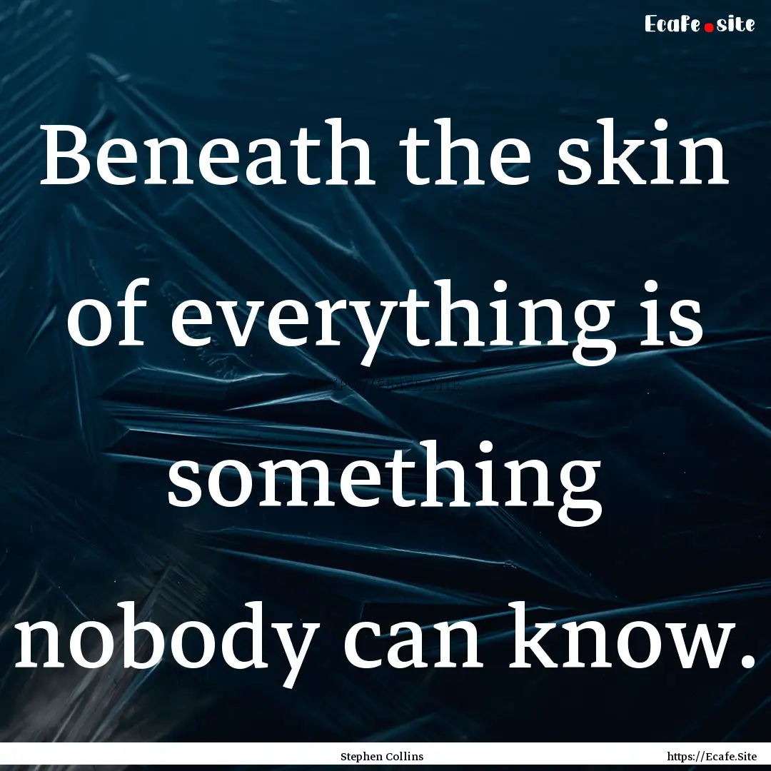 Beneath the skin of everything is something.... : Quote by Stephen Collins