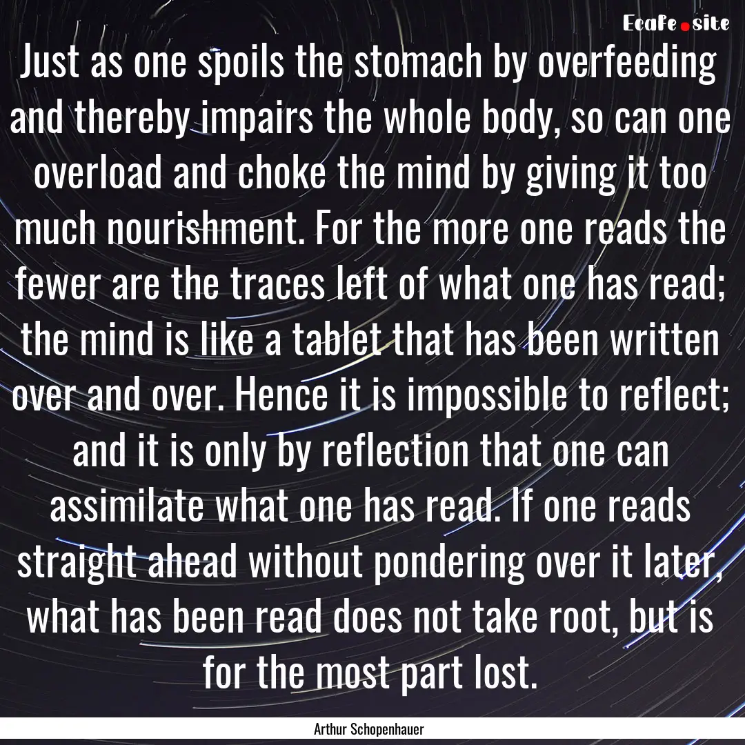 Just as one spoils the stomach by overfeeding.... : Quote by Arthur Schopenhauer