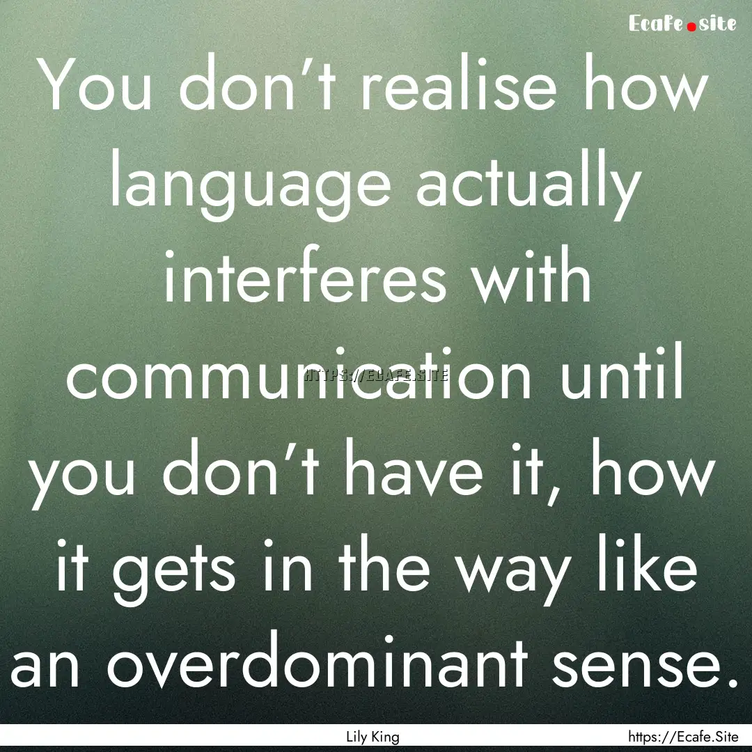 You don’t realise how language actually.... : Quote by Lily King