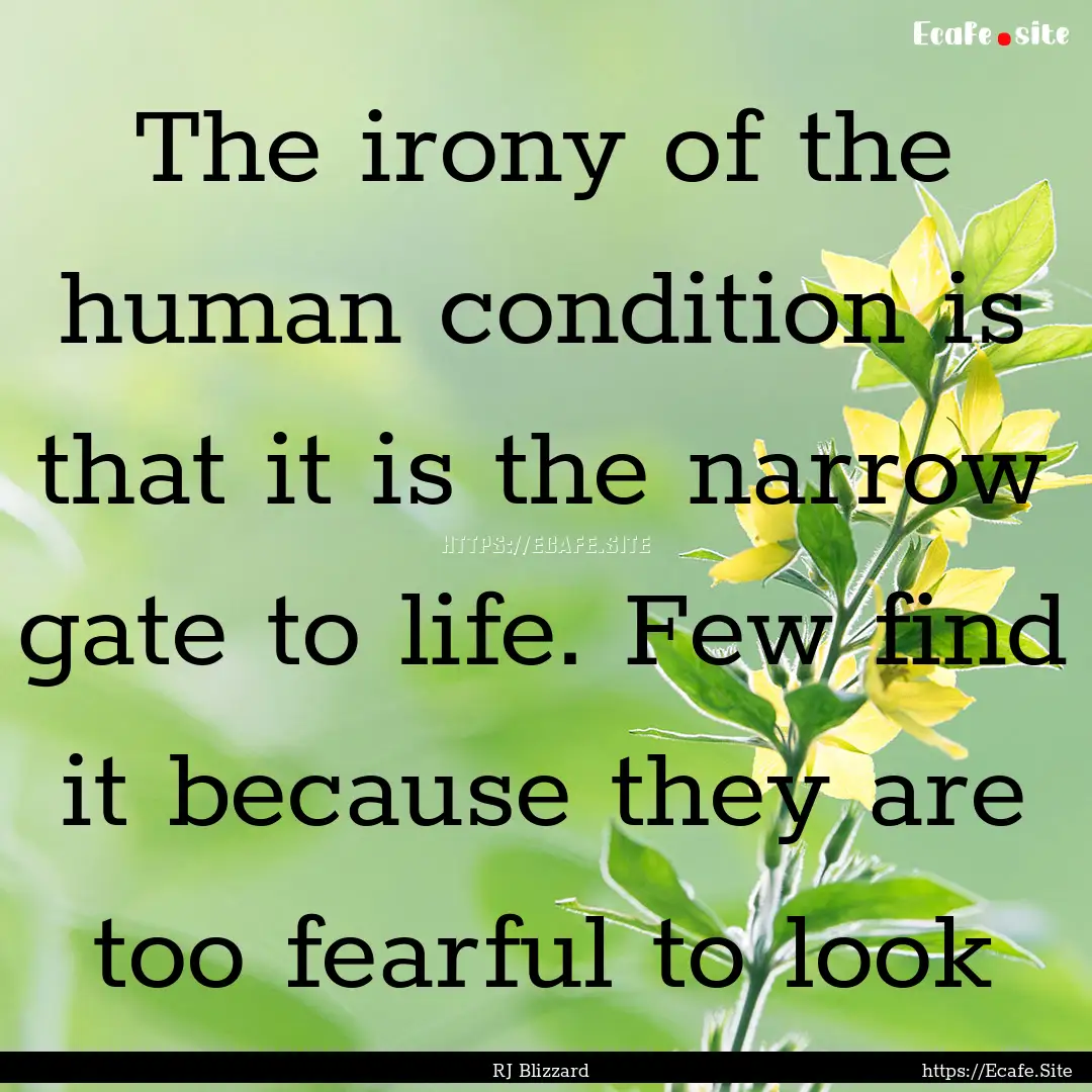 The irony of the human condition is that.... : Quote by RJ Blizzard