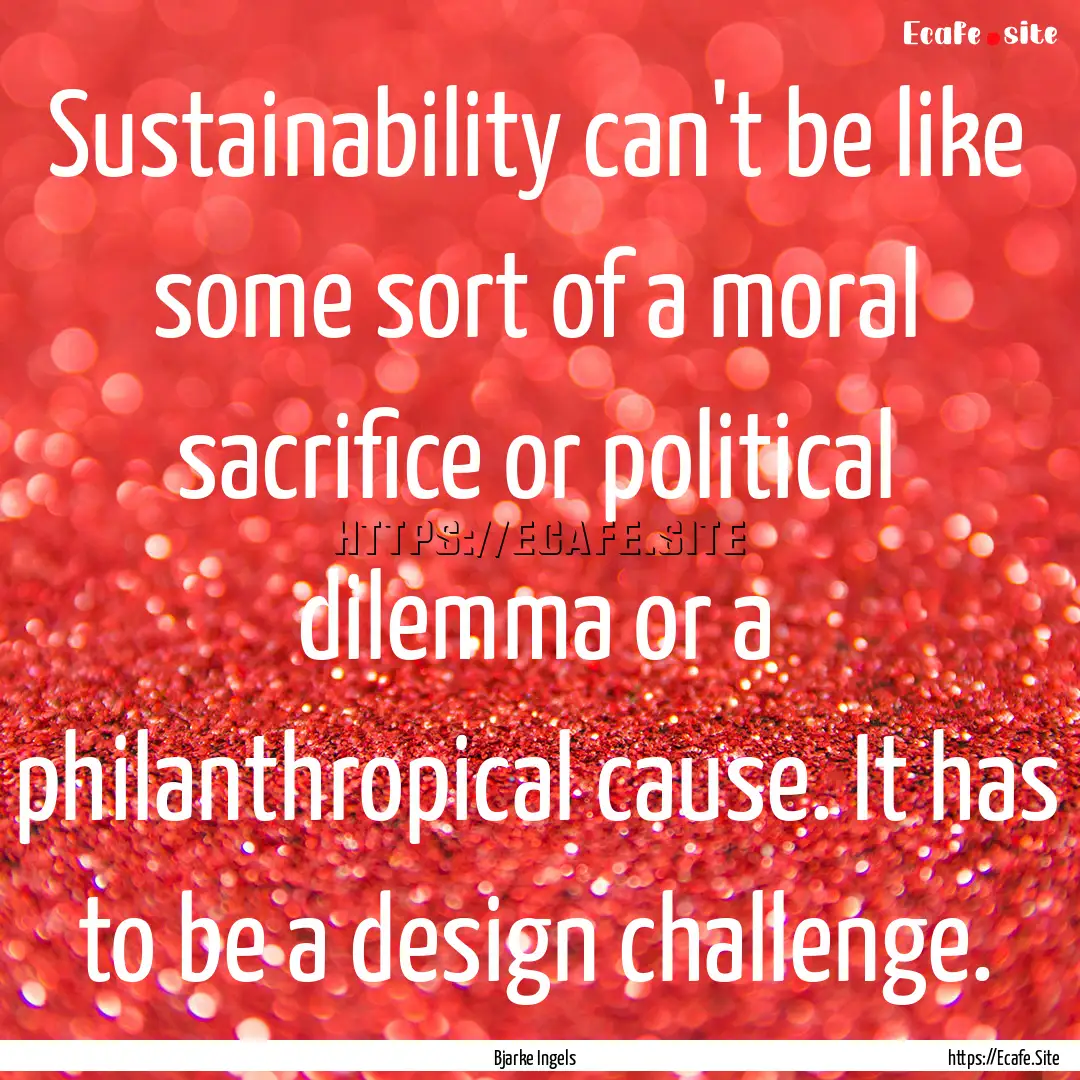 Sustainability can't be like some sort of.... : Quote by Bjarke Ingels