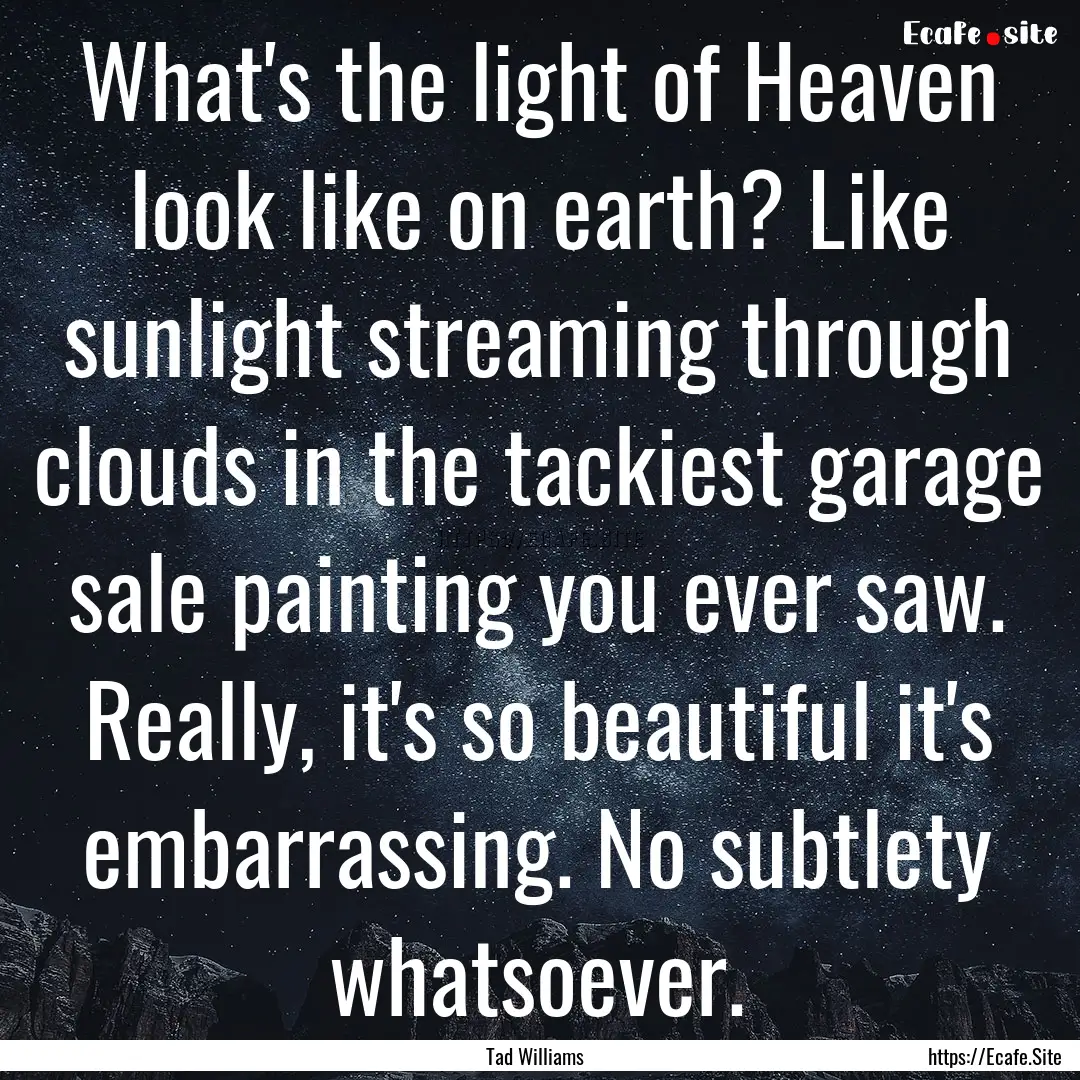 What's the light of Heaven look like on earth?.... : Quote by Tad Williams