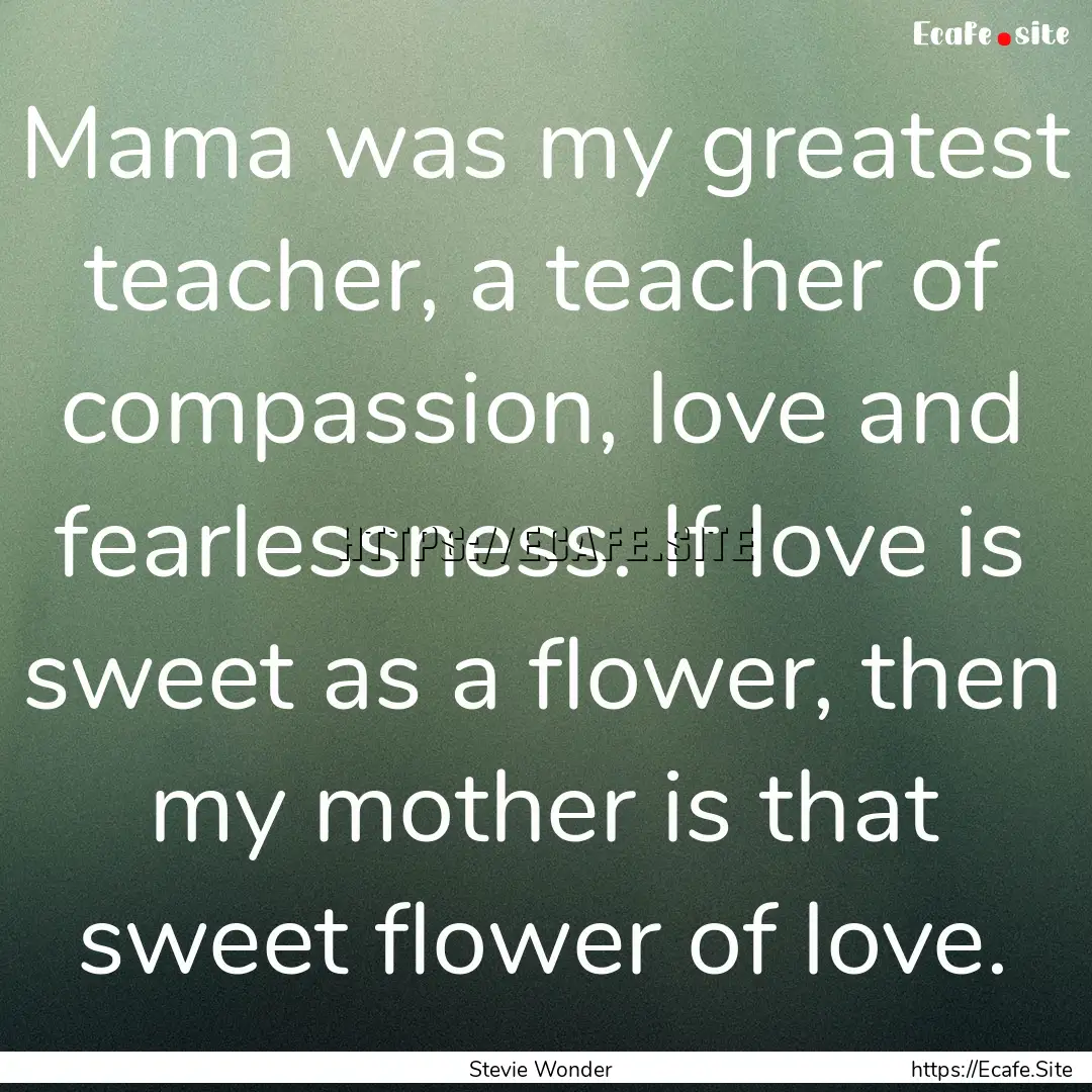 Mama was my greatest teacher, a teacher of.... : Quote by Stevie Wonder