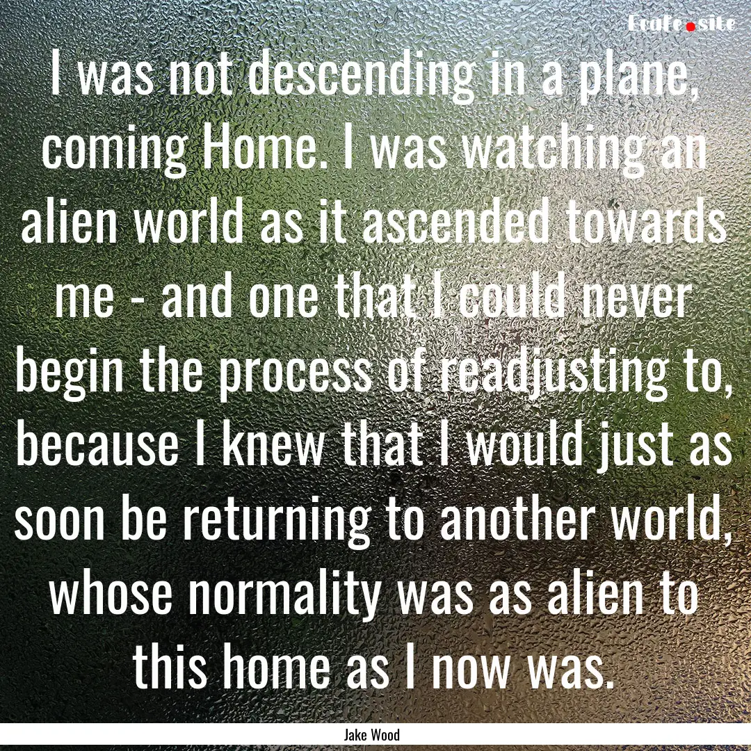 I was not descending in a plane, coming Home..... : Quote by Jake Wood