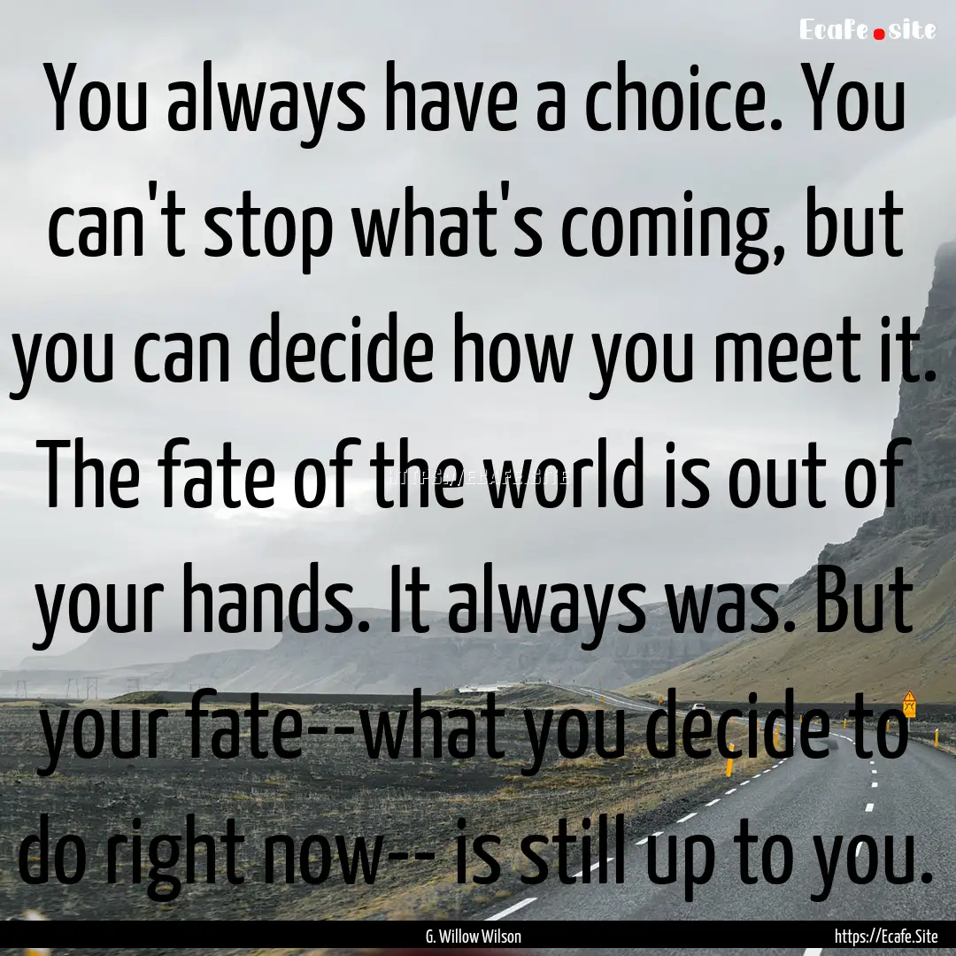 You always have a choice. You can't stop.... : Quote by G. Willow Wilson