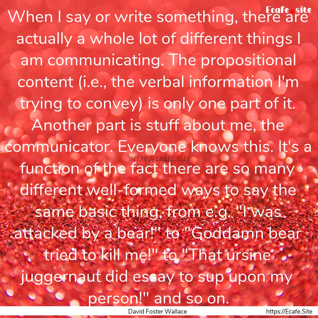 When I say or write something, there are.... : Quote by David Foster Wallace