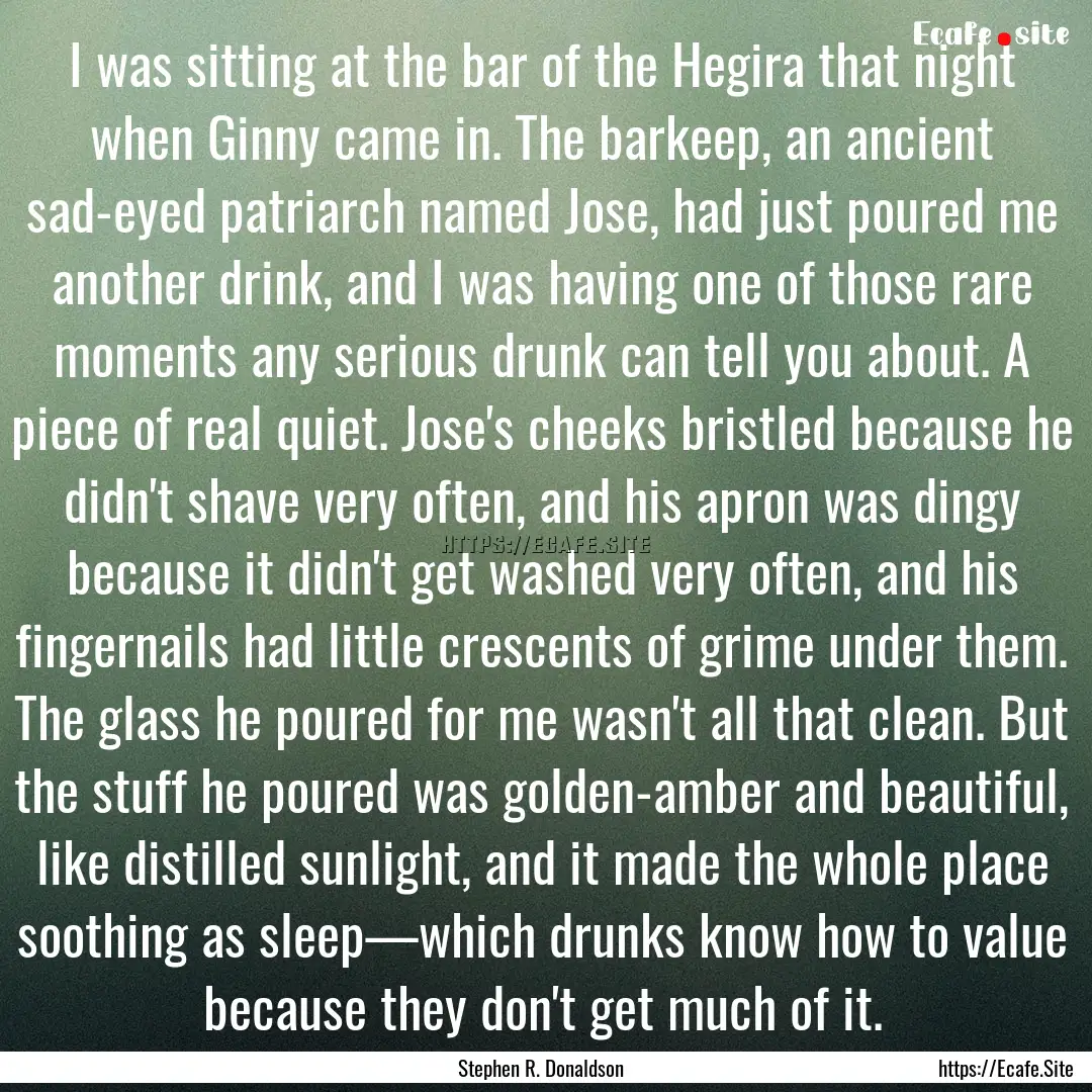 I was sitting at the bar of the Hegira that.... : Quote by Stephen R. Donaldson