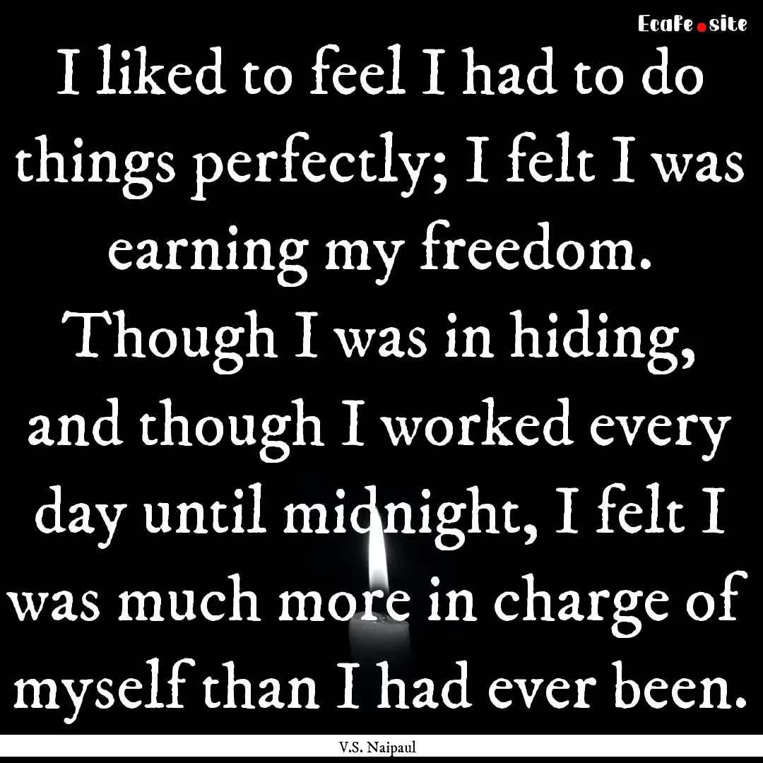 I liked to feel I had to do things perfectly;.... : Quote by V.S. Naipaul