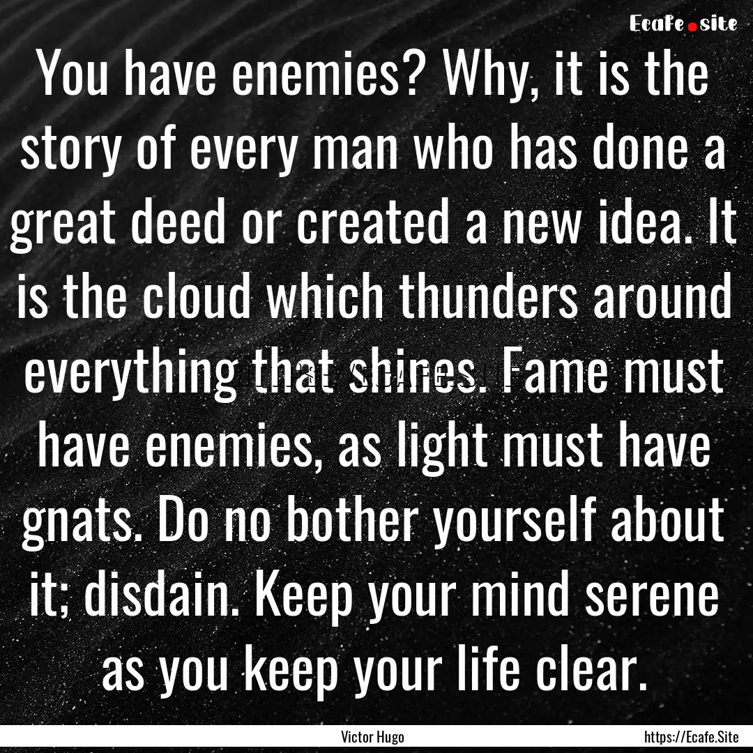 You have enemies? Why, it is the story of.... : Quote by Victor Hugo