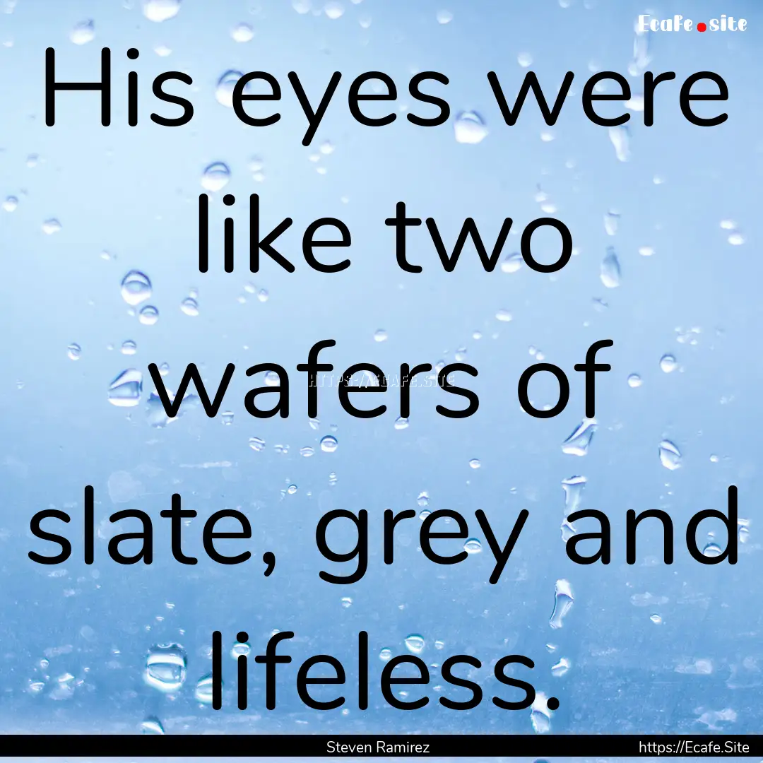 His eyes were like two wafers of slate, grey.... : Quote by Steven Ramirez