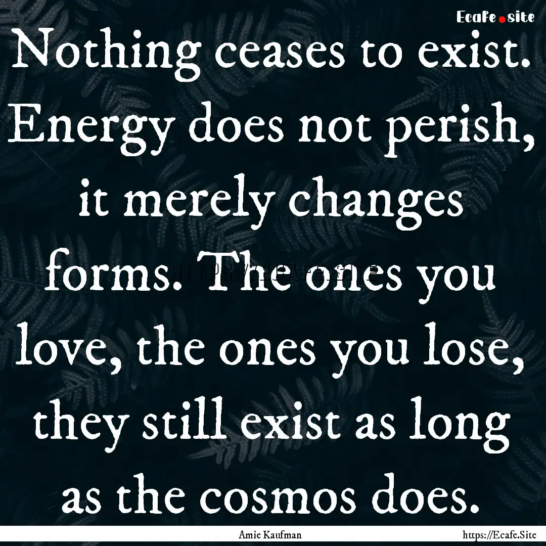 Nothing ceases to exist. Energy does not.... : Quote by Amie Kaufman