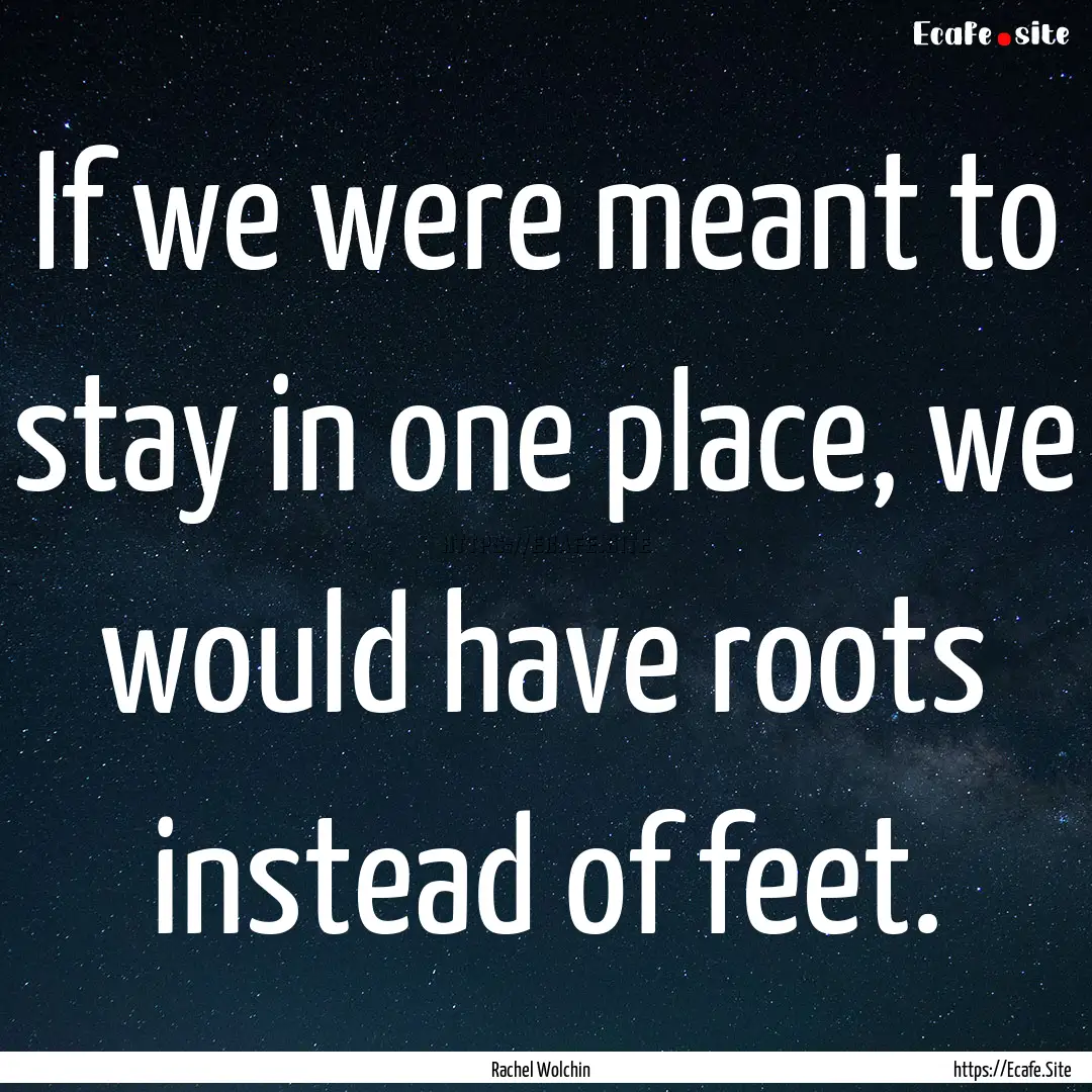 If we were meant to stay in one place, we.... : Quote by Rachel Wolchin