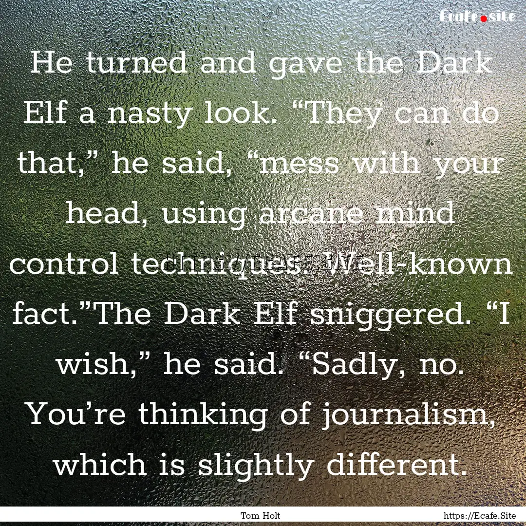 He turned and gave the Dark Elf a nasty look..... : Quote by Tom Holt