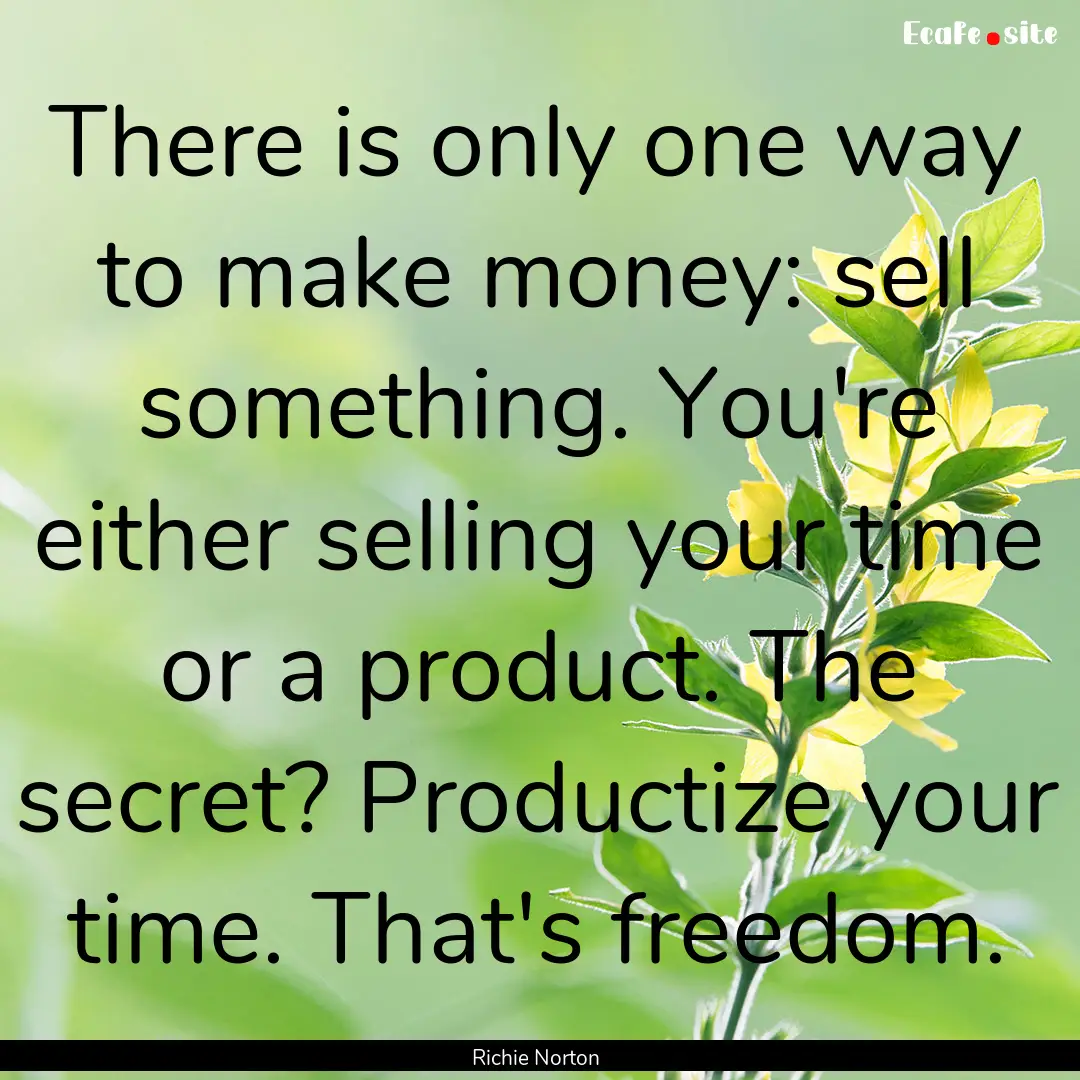 There is only one way to make money: sell.... : Quote by Richie Norton