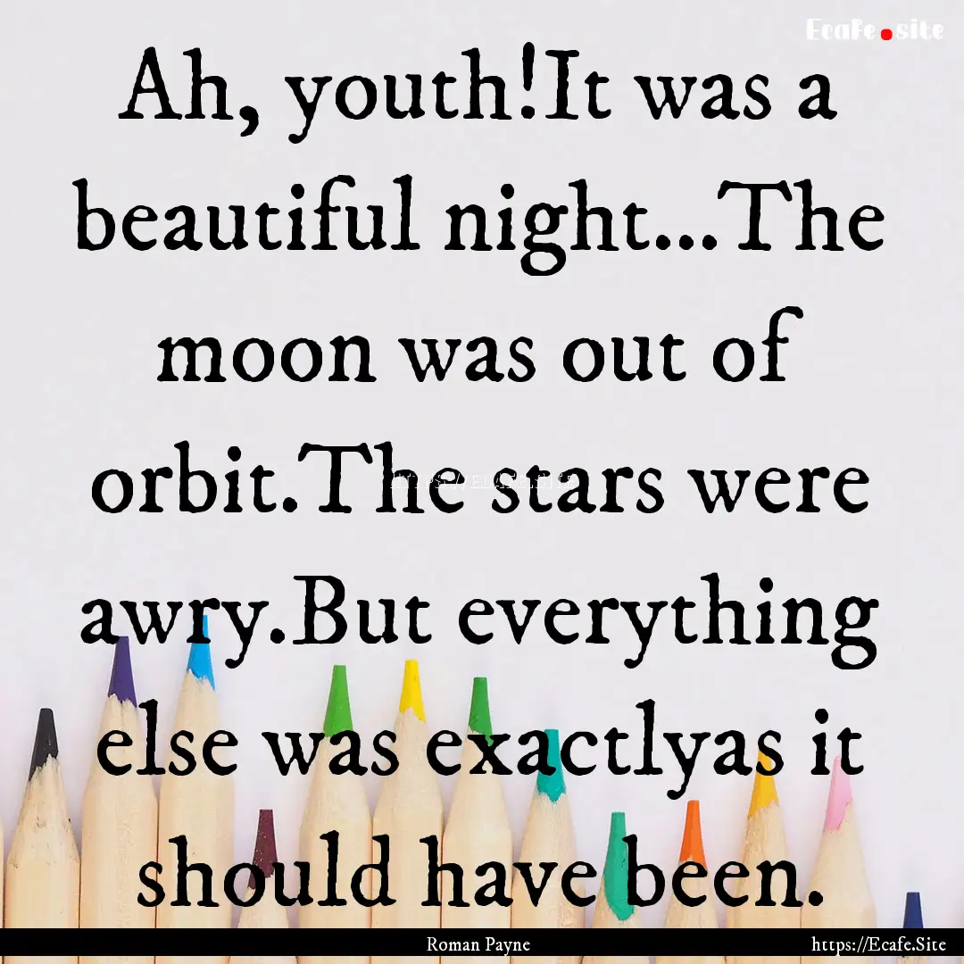 Ah, youth!It was a beautiful night...The.... : Quote by Roman Payne