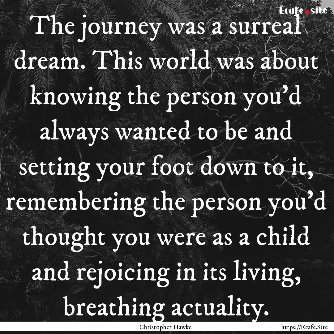 The journey was a surreal dream. This world.... : Quote by Christopher Hawke