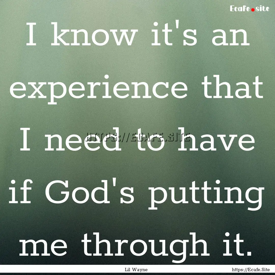 I know it's an experience that I need to.... : Quote by Lil Wayne