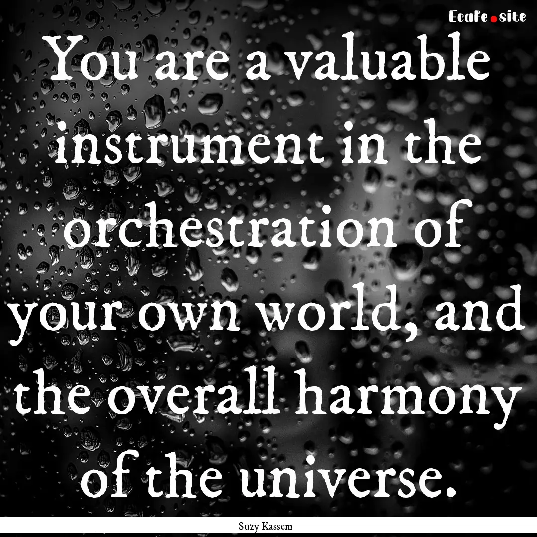 You are a valuable instrument in the orchestration.... : Quote by Suzy Kassem