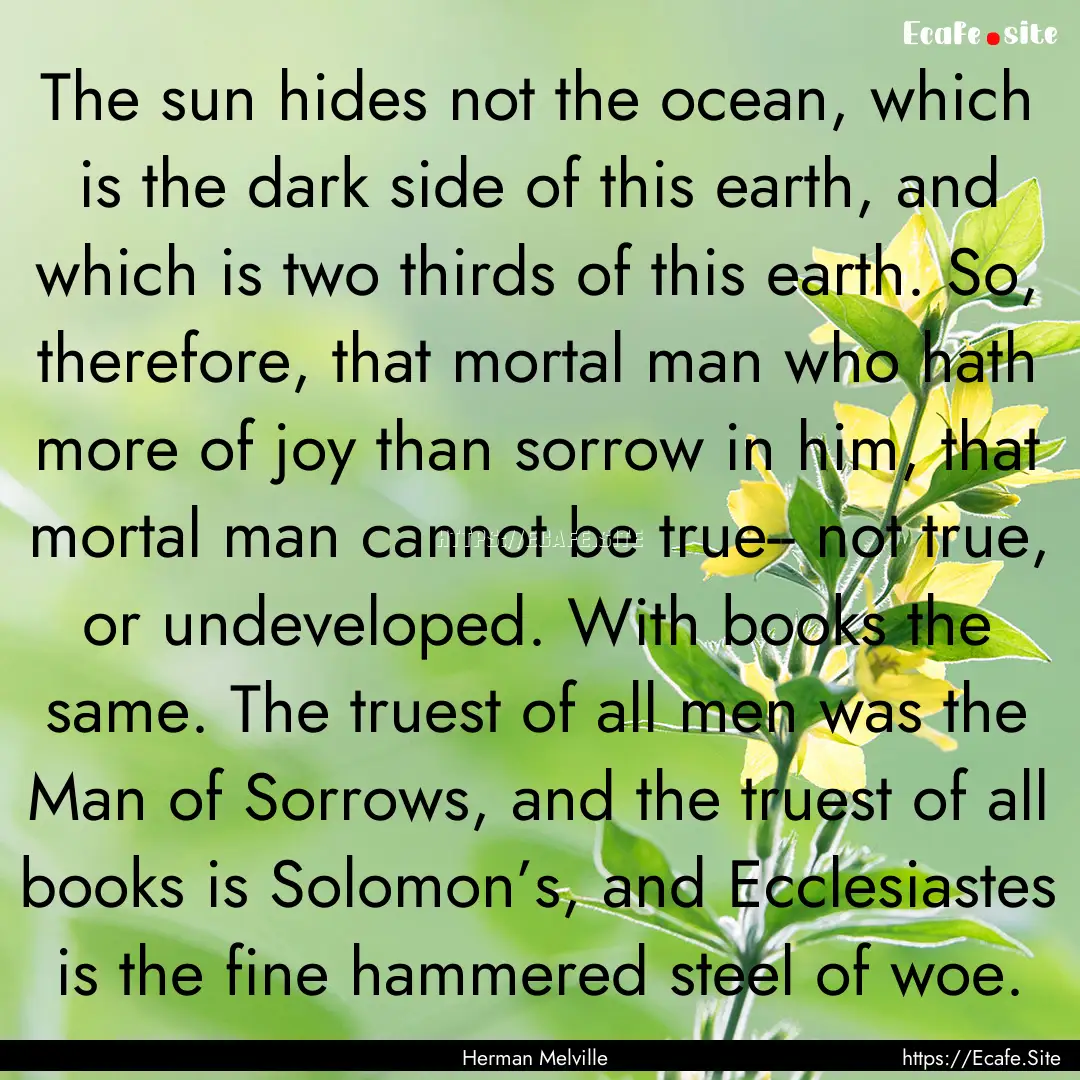 The sun hides not the ocean, which is the.... : Quote by Herman Melville