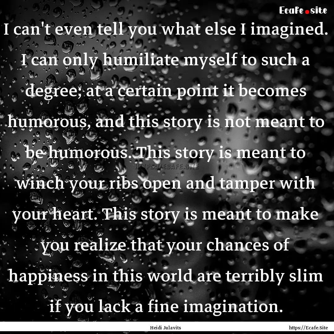 I can't even tell you what else I imagined..... : Quote by Heidi Julavits