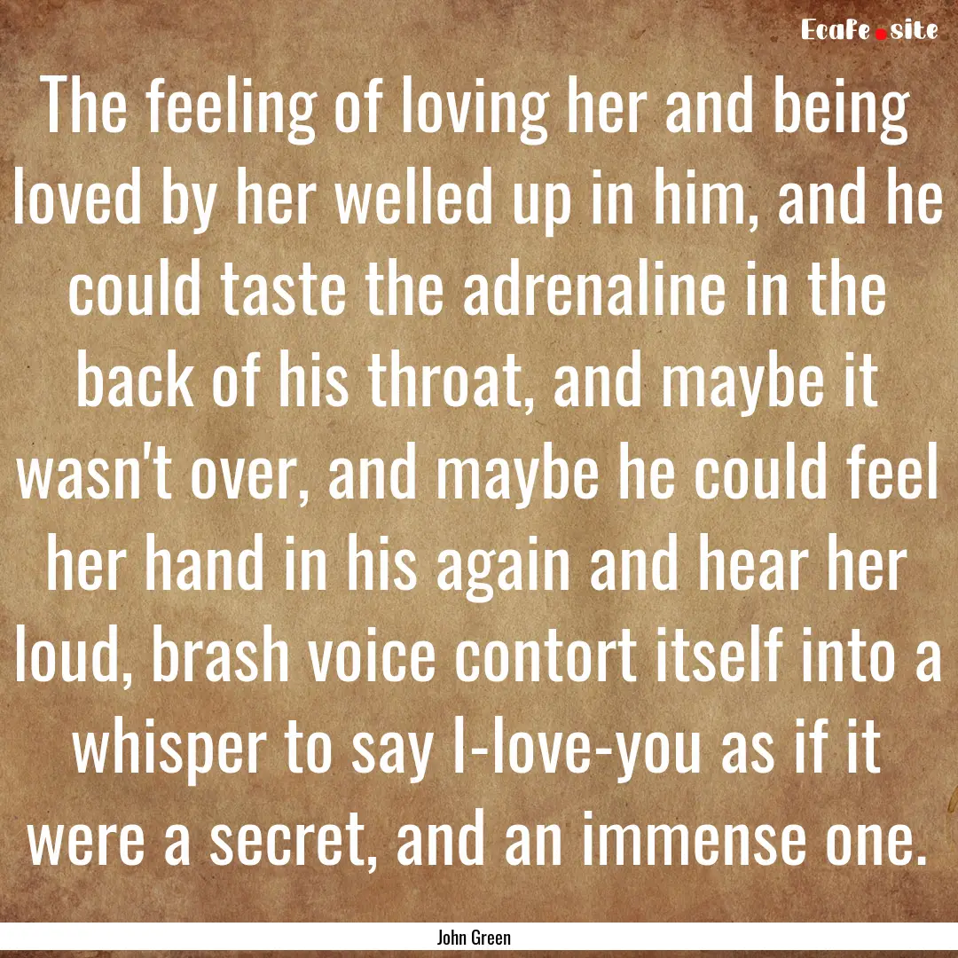 The feeling of loving her and being loved.... : Quote by John Green