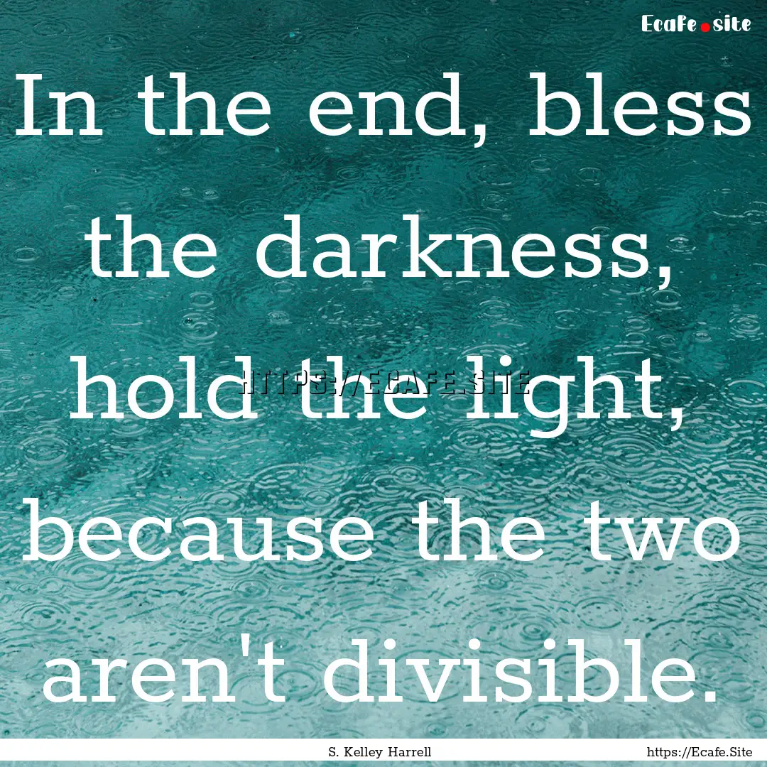 In the end, bless the darkness, hold the.... : Quote by S. Kelley Harrell