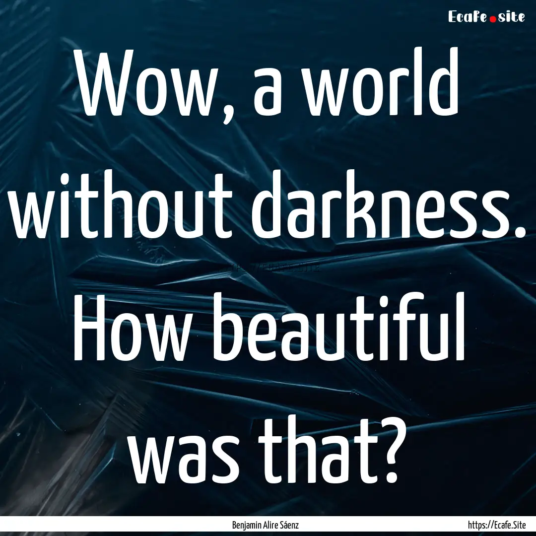 Wow, a world without darkness. How beautiful.... : Quote by Benjamin Alire Sáenz