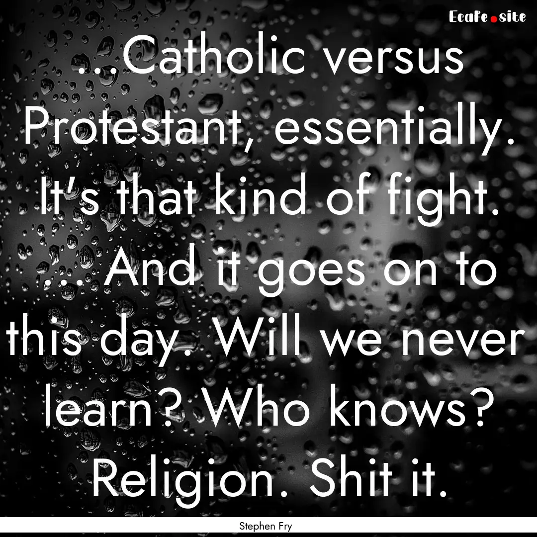 ...Catholic versus Protestant, essentially..... : Quote by Stephen Fry