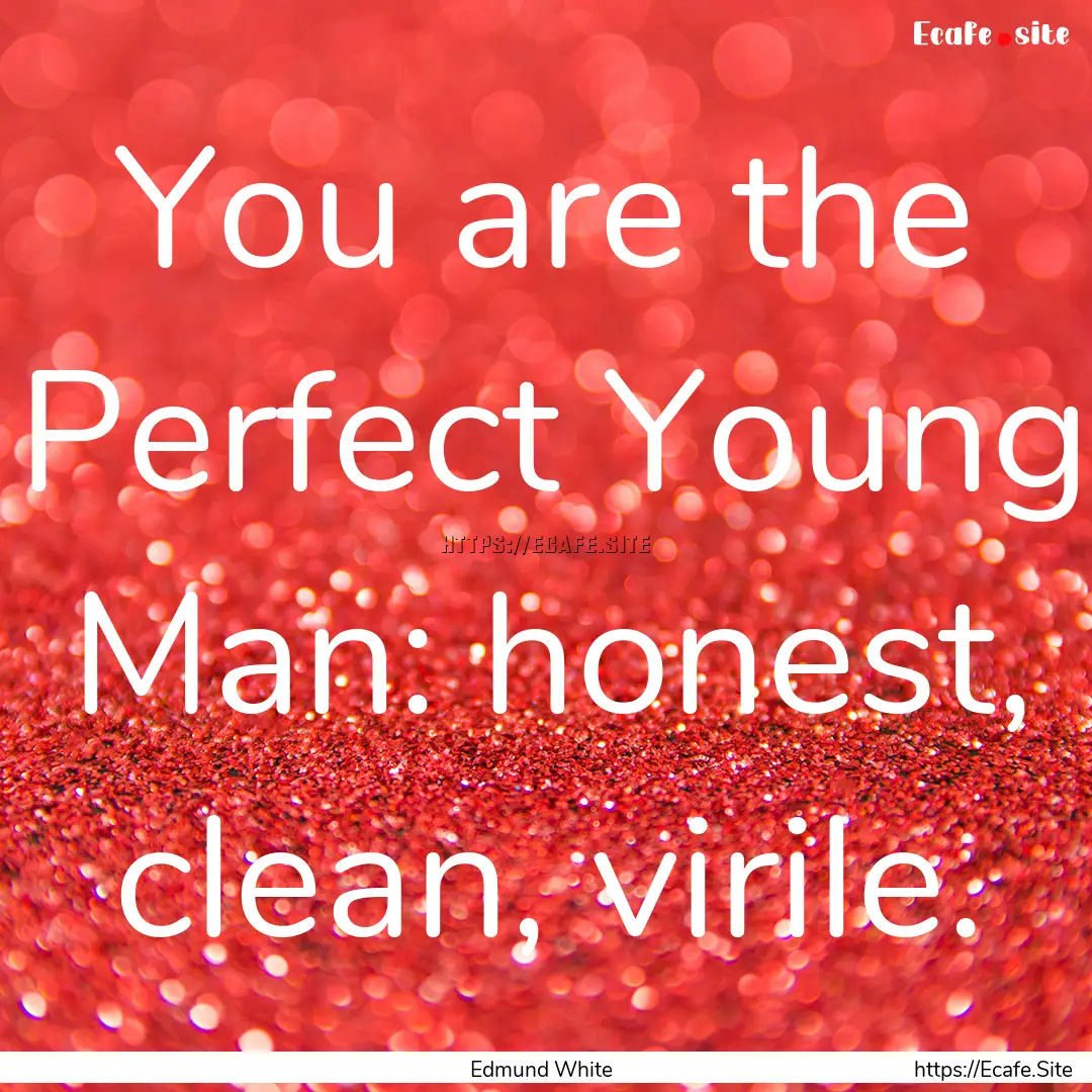 You are the Perfect Young Man: honest, clean,.... : Quote by Edmund White