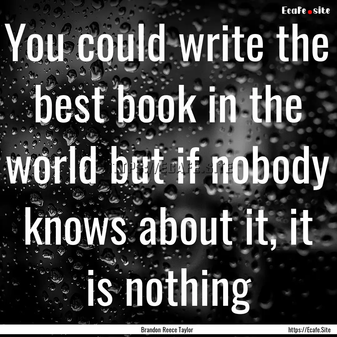 You could write the best book in the world.... : Quote by Brandon Reece Taylor