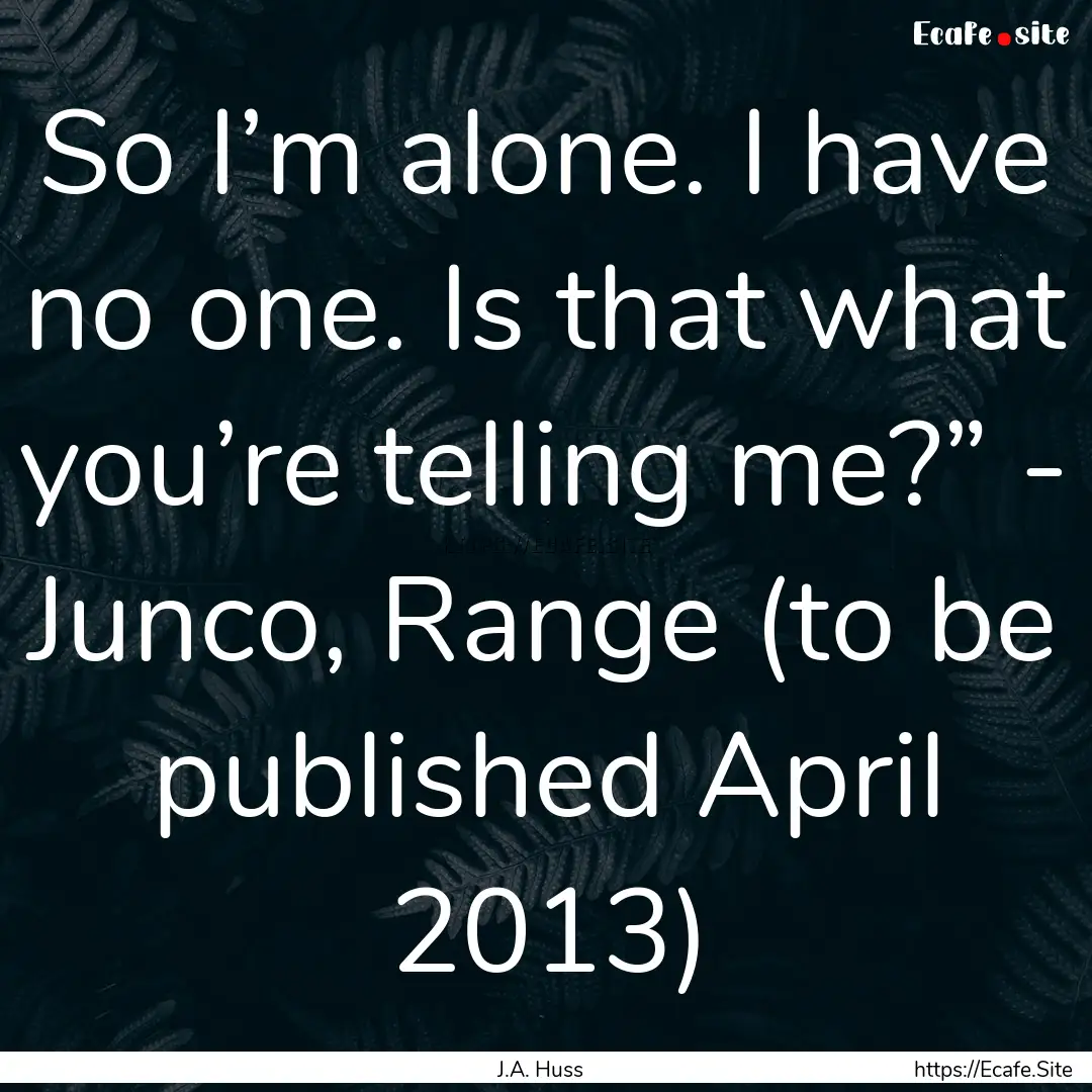 So I’m alone. I have no one. Is that what.... : Quote by J.A. Huss