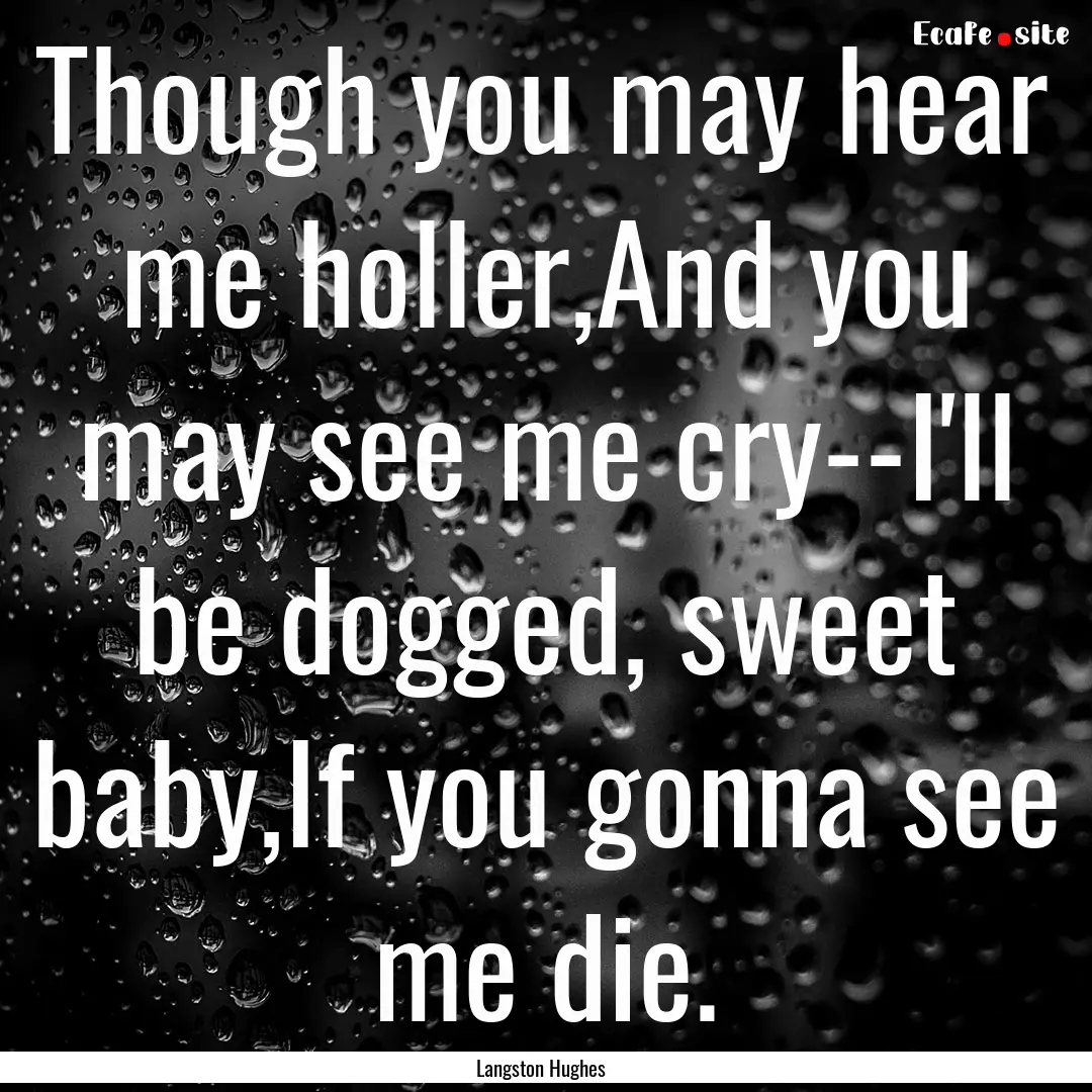 Though you may hear me holler,And you may.... : Quote by Langston Hughes