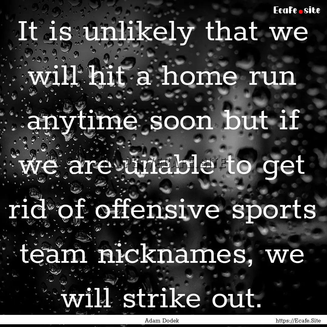 It is unlikely that we will hit a home run.... : Quote by Adam Dodek