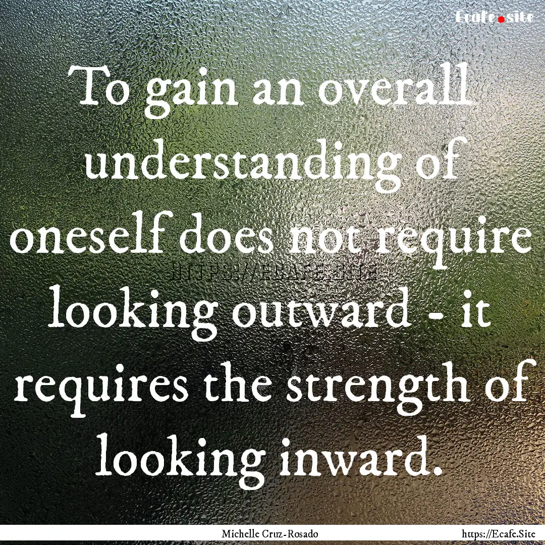 To gain an overall understanding of oneself.... : Quote by Michelle Cruz-Rosado