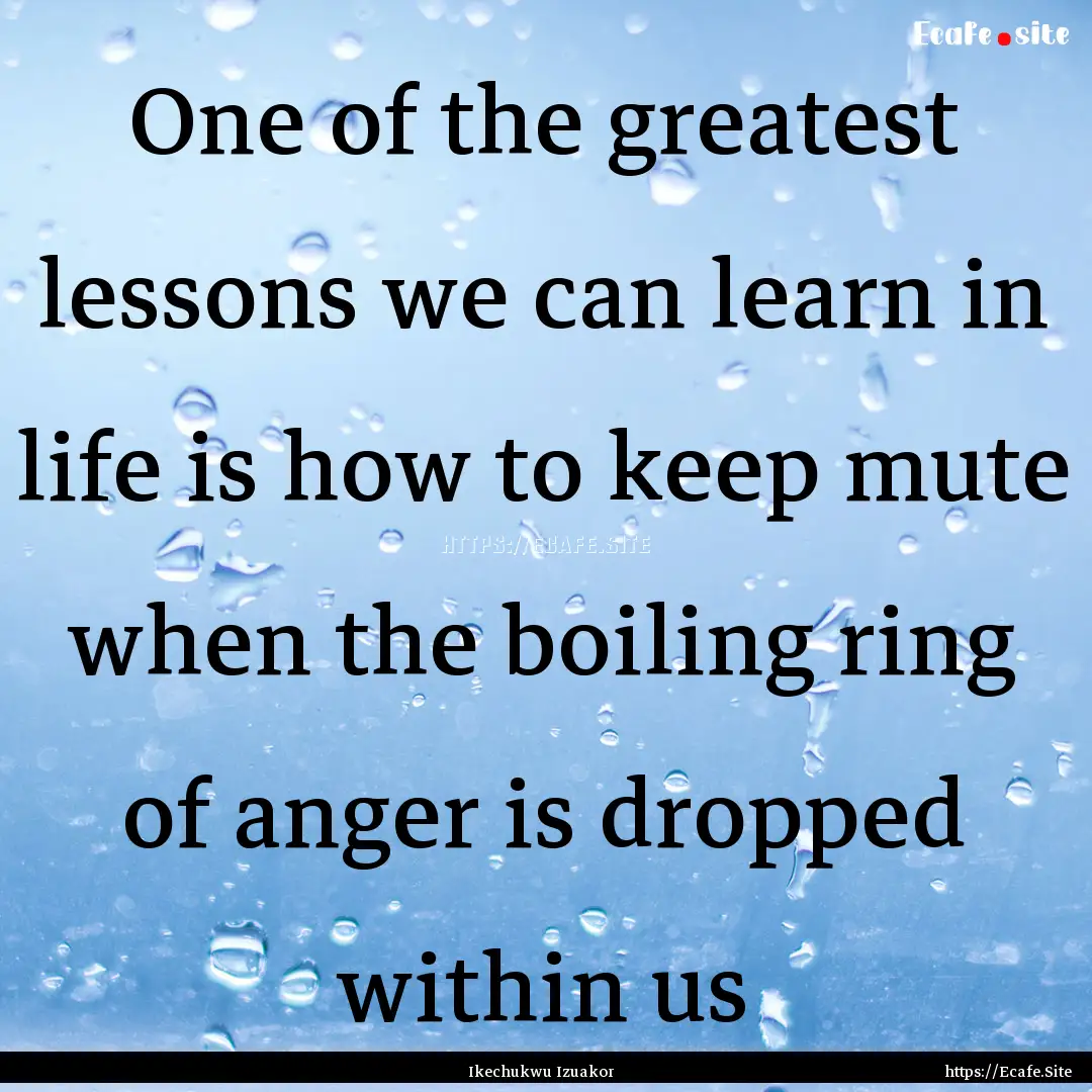 One of the greatest lessons we can learn.... : Quote by Ikechukwu Izuakor