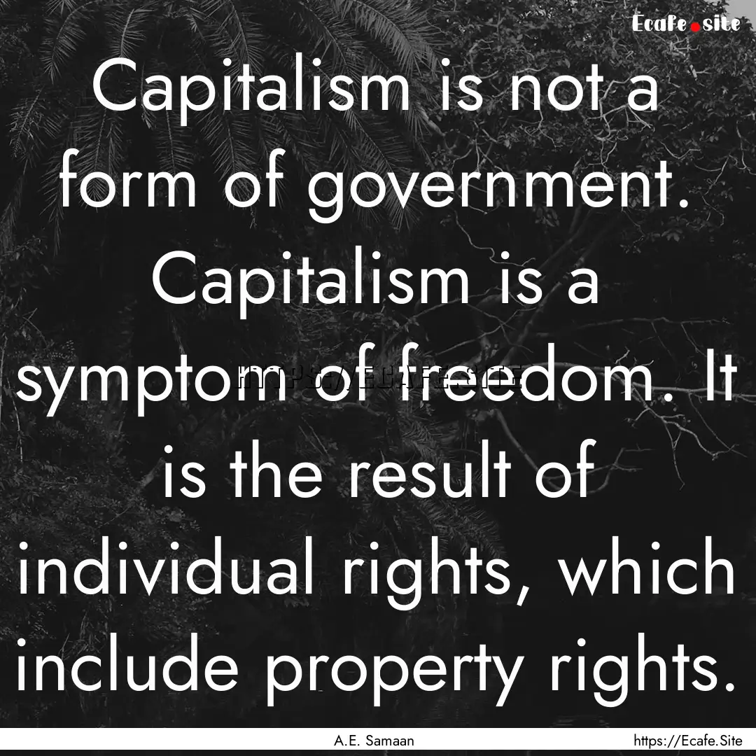 Capitalism is not a form of government. Capitalism.... : Quote by A.E. Samaan