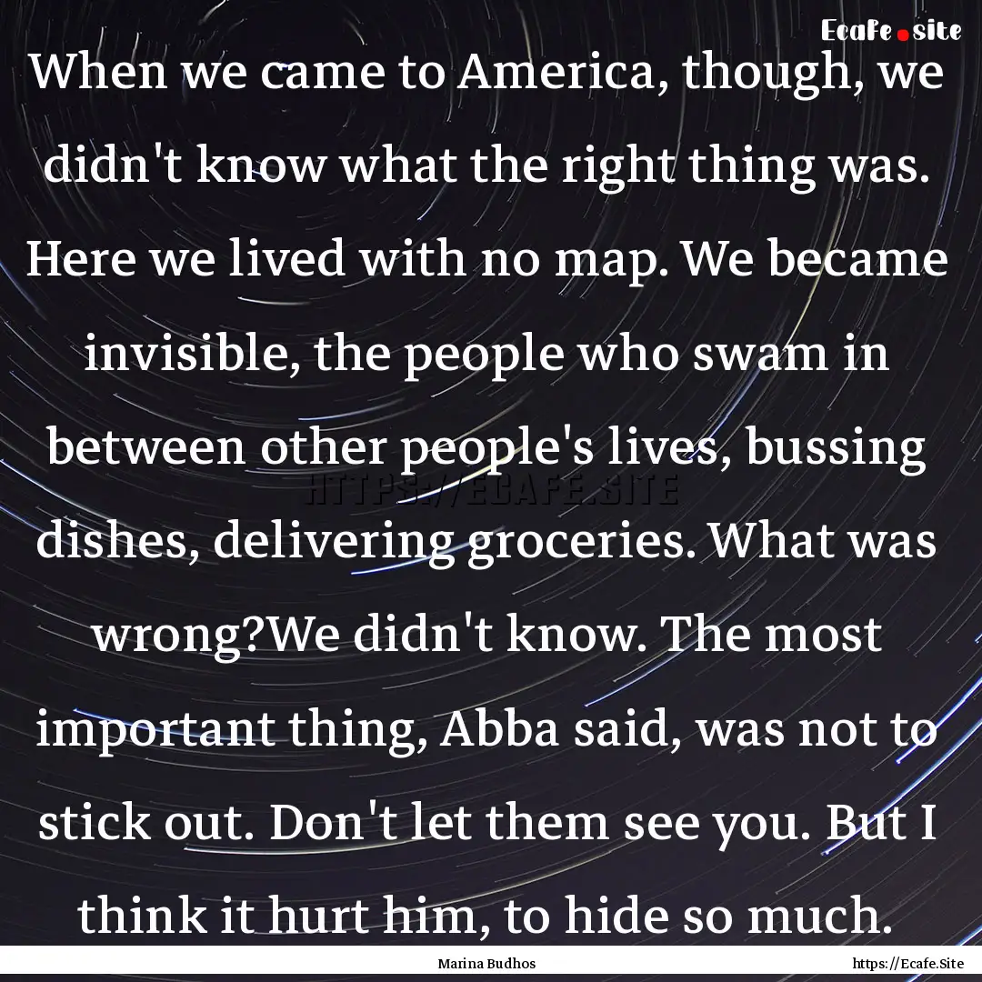 When we came to America, though, we didn't.... : Quote by Marina Budhos