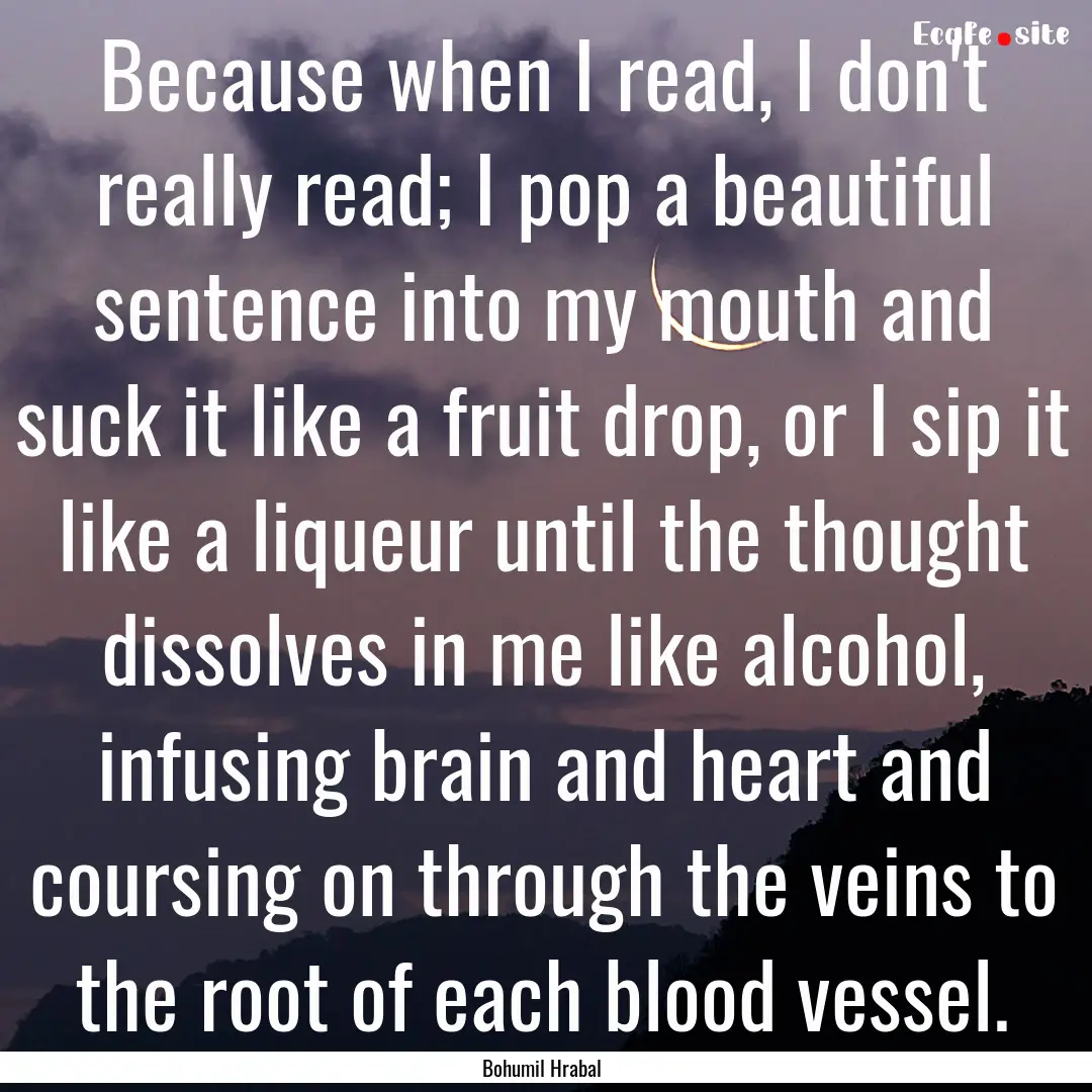 Because when I read, I don't really read;.... : Quote by Bohumil Hrabal