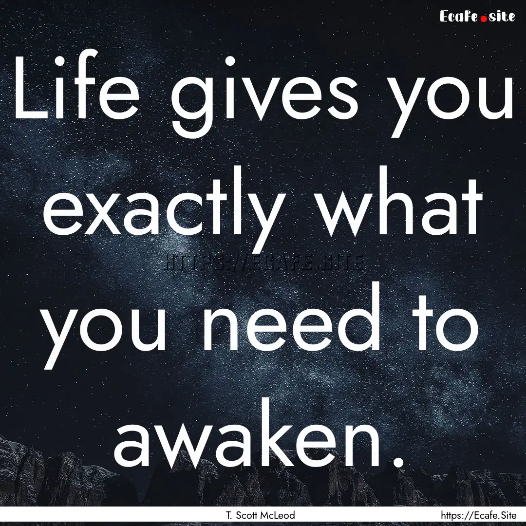 Life gives you exactly what you need to awaken..... : Quote by T. Scott McLeod