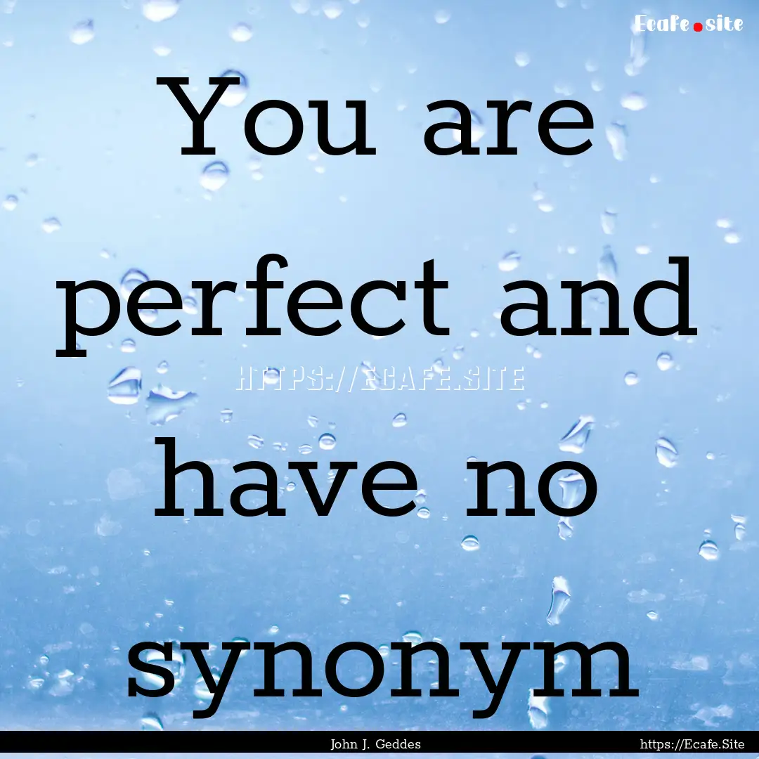 You are perfect and have no synonym : Quote by John J. Geddes