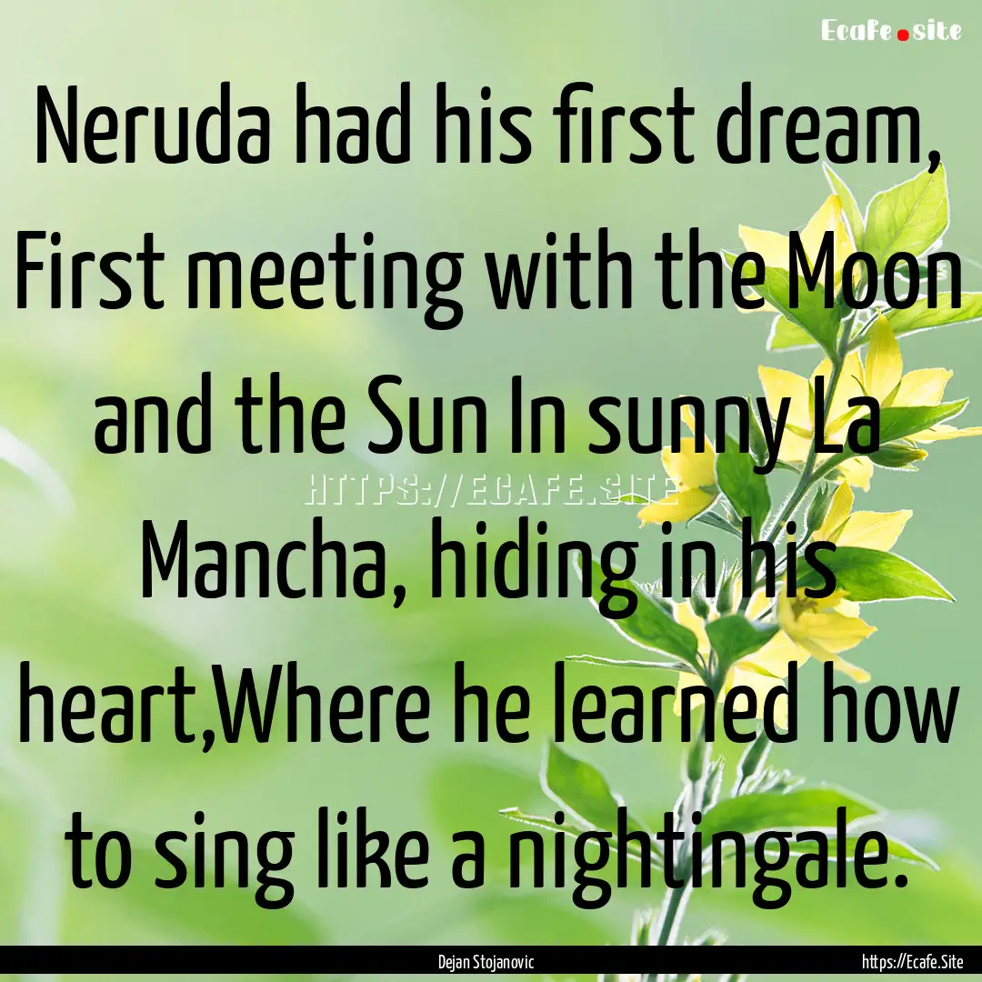 Neruda had his first dream, First meeting.... : Quote by Dejan Stojanovic