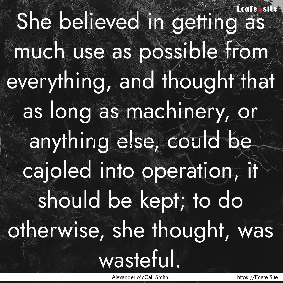 She believed in getting as much use as possible.... : Quote by Alexander McCall Smith