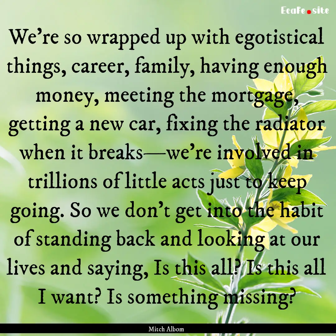 We’re so wrapped up with egotistical things,.... : Quote by Mitch Albom