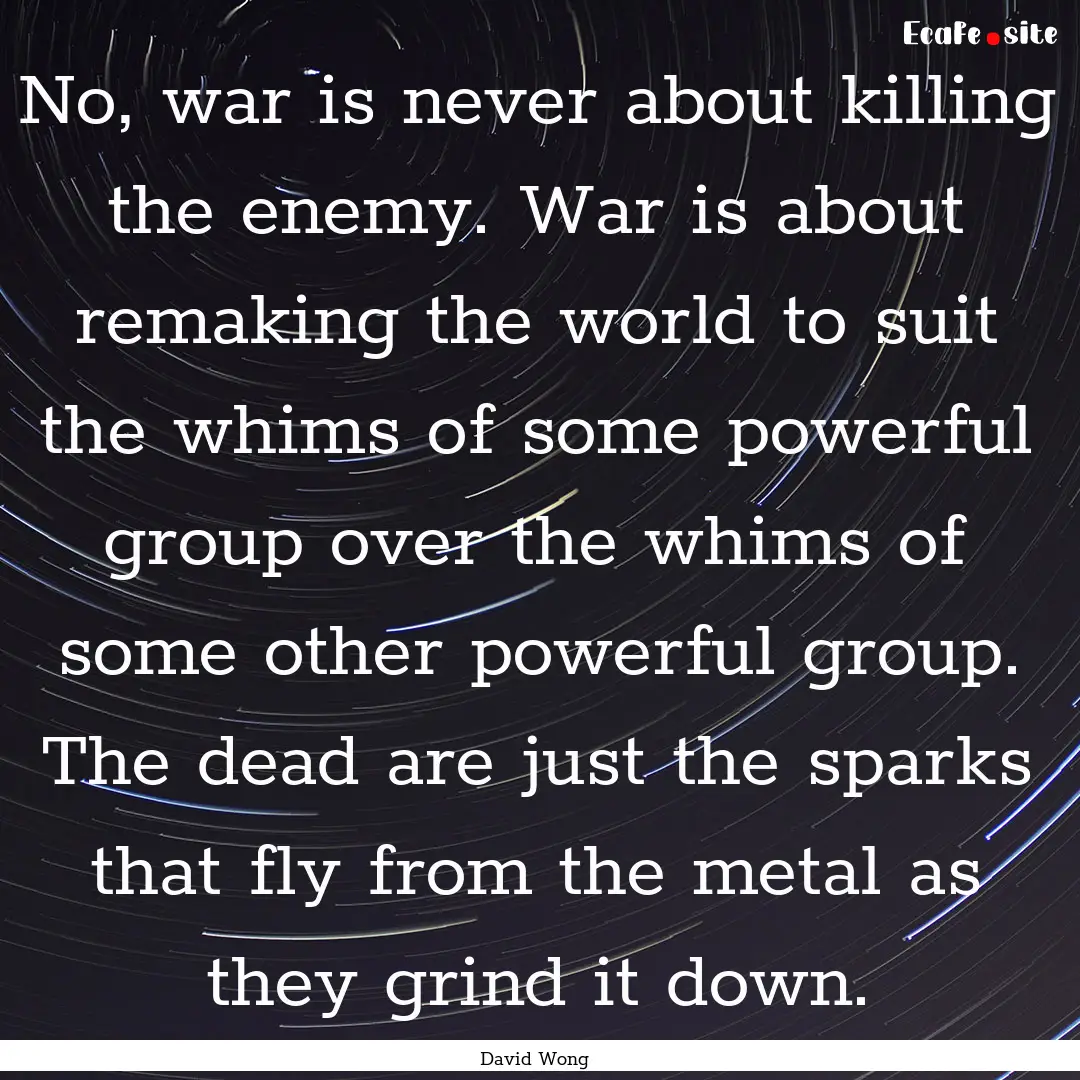 No, war is never about killing the enemy..... : Quote by David Wong