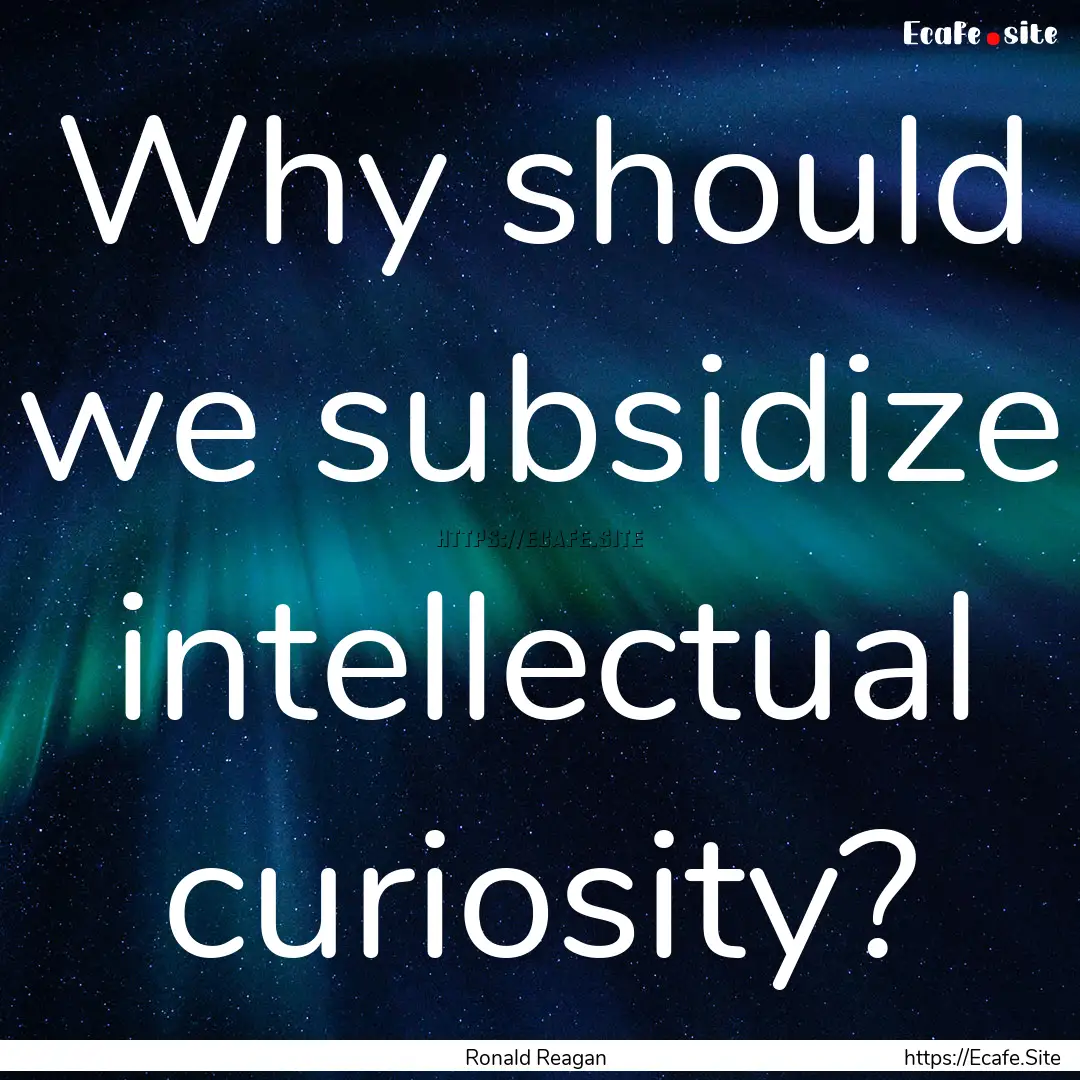 Why should we subsidize intellectual curiosity?.... : Quote by Ronald Reagan