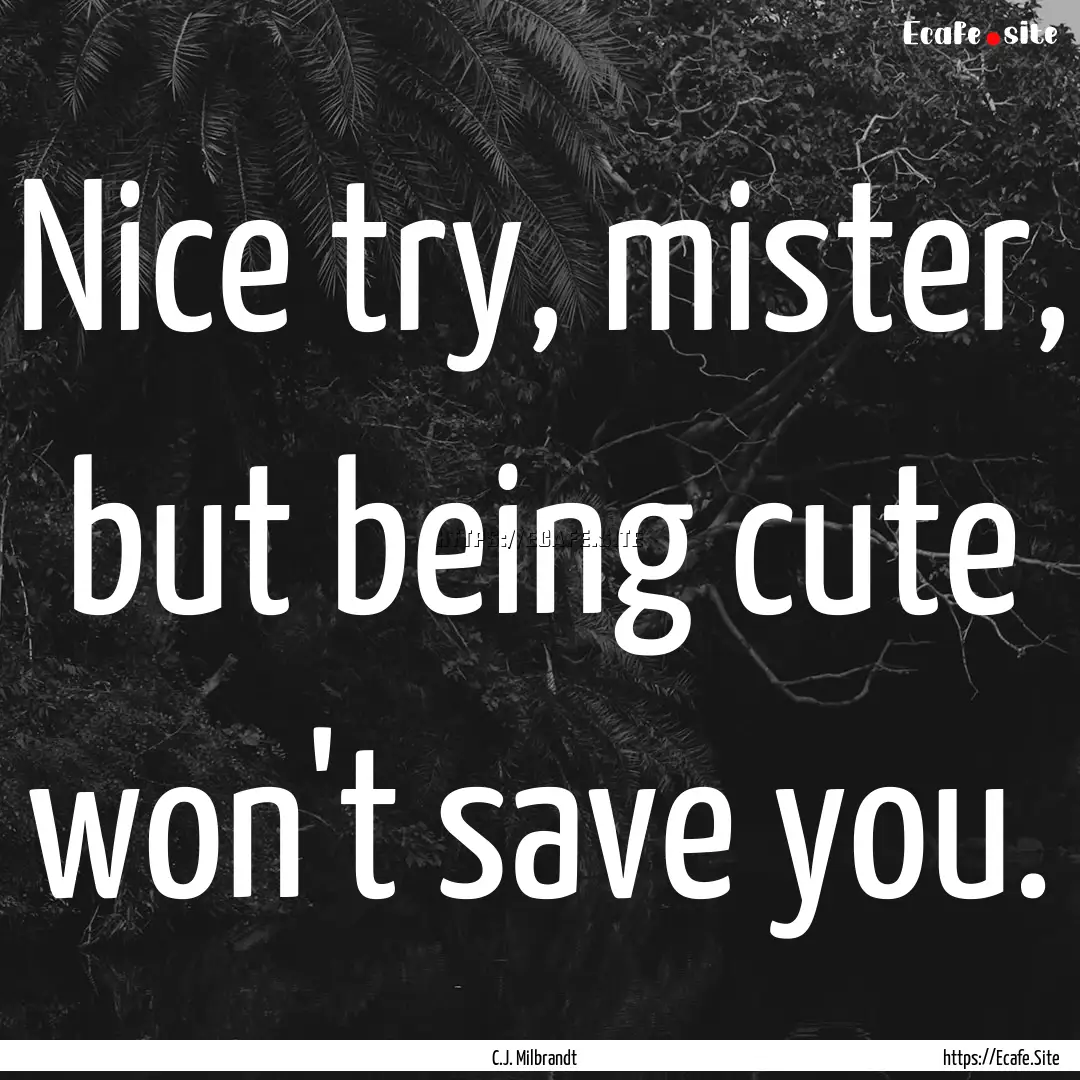 Nice try, mister, but being cute won't save.... : Quote by C.J. Milbrandt