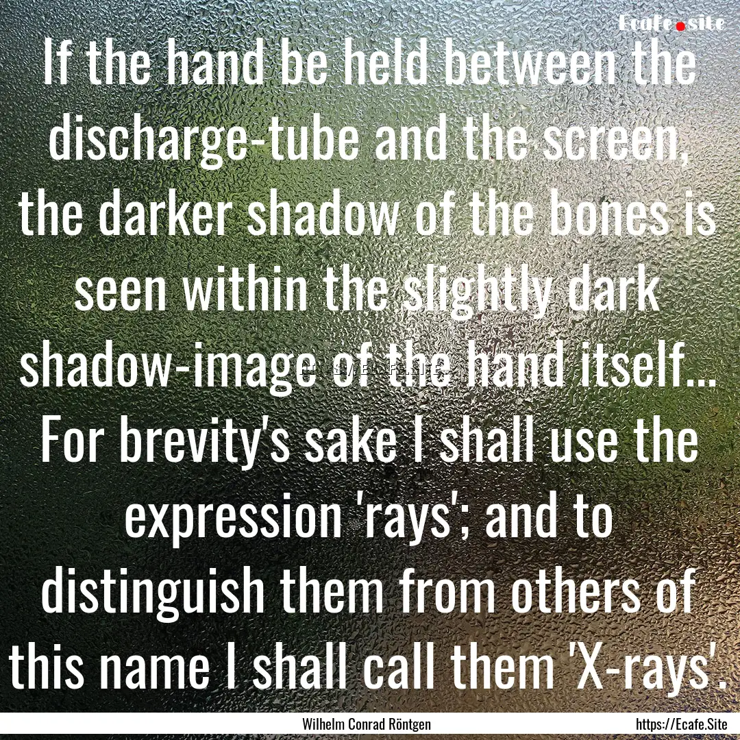 If the hand be held between the discharge-tube.... : Quote by Wilhelm Conrad Röntgen